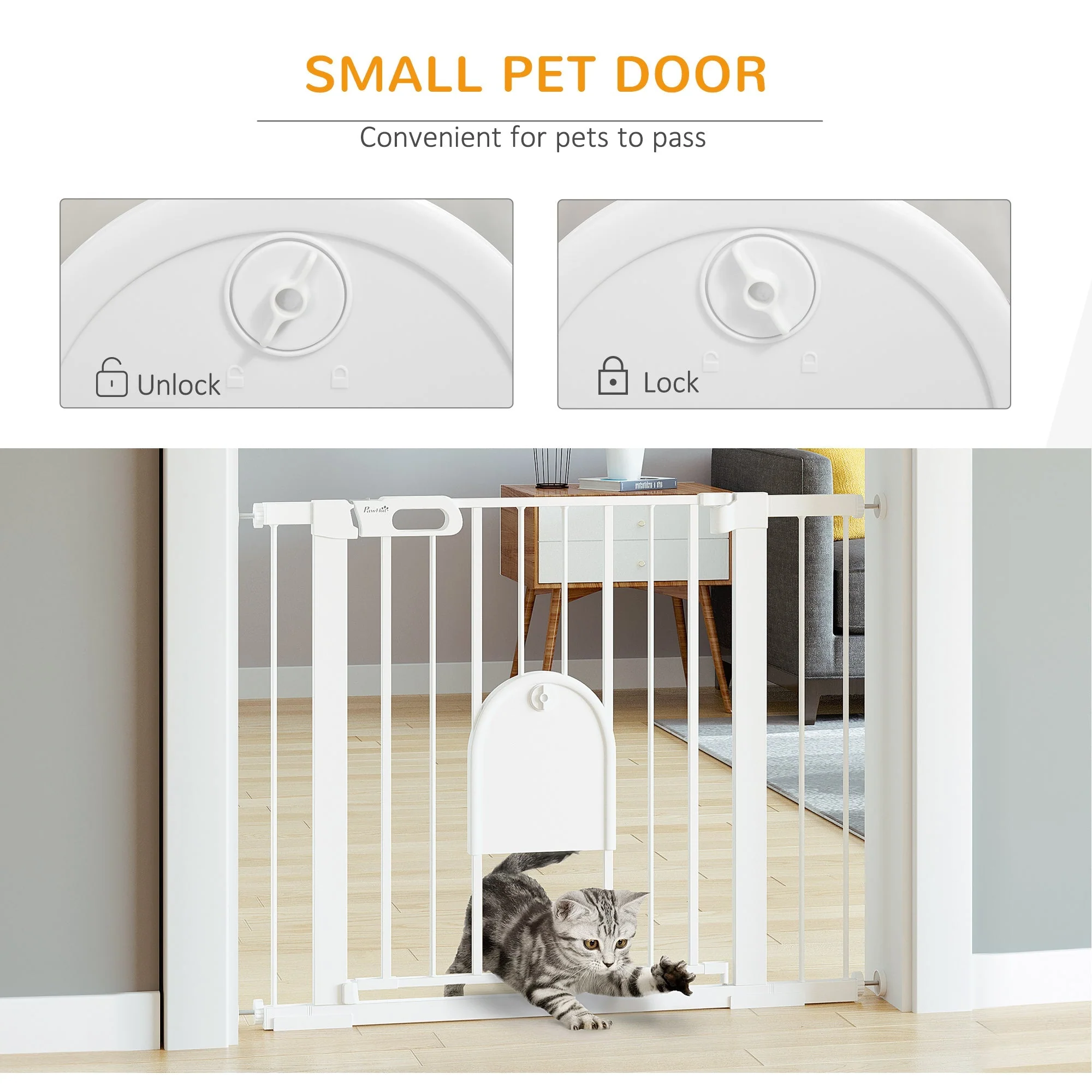 PawHut Dog Gate with Cat Flap Pet Safety Gate Barrier - Image 6