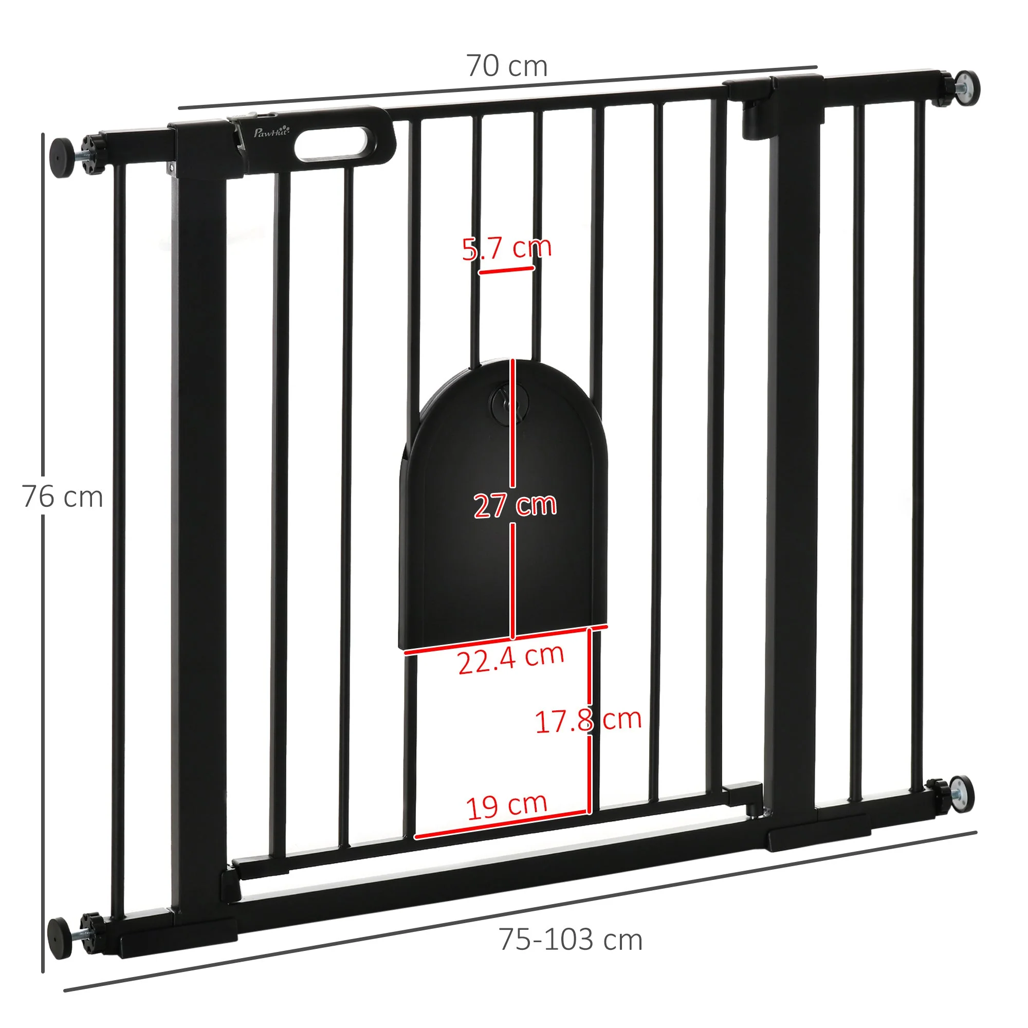 PawHut Dog Gate with Cat Flap Pet Safety Gate Barrier - Image 3