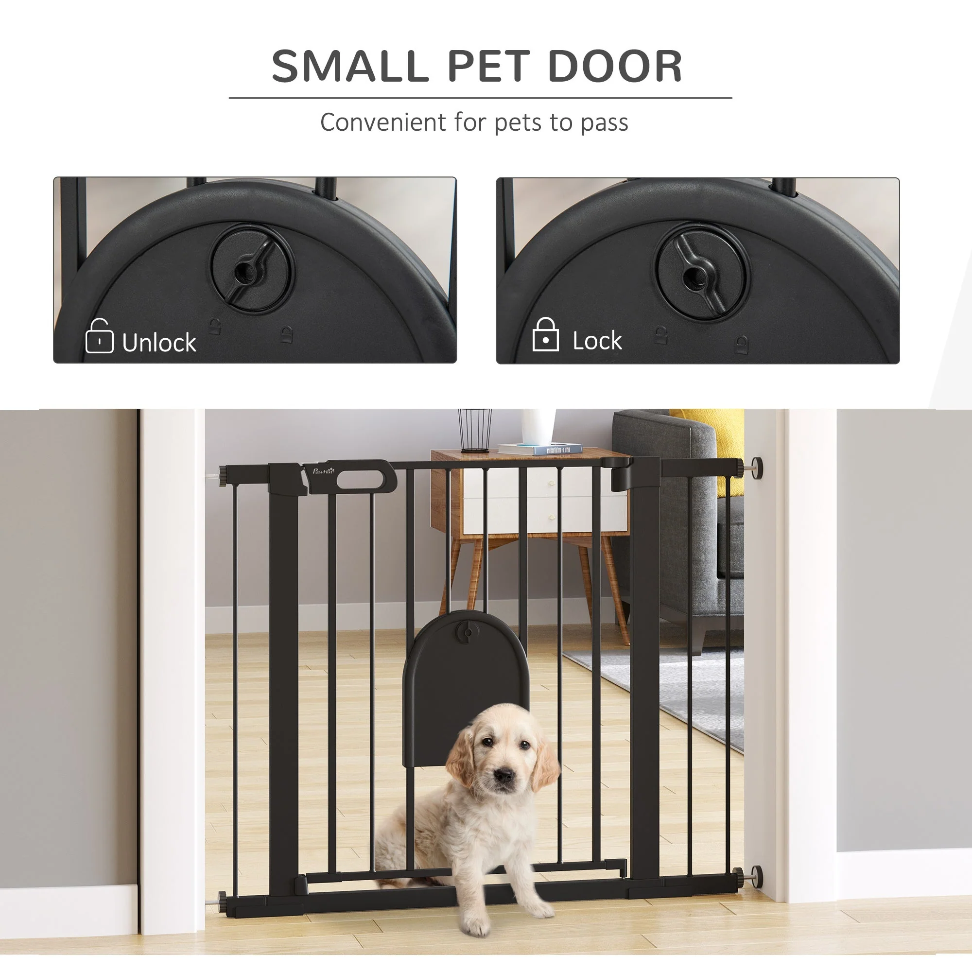 PawHut Dog Gate with Cat Flap Pet Safety Gate Barrier - Image 6