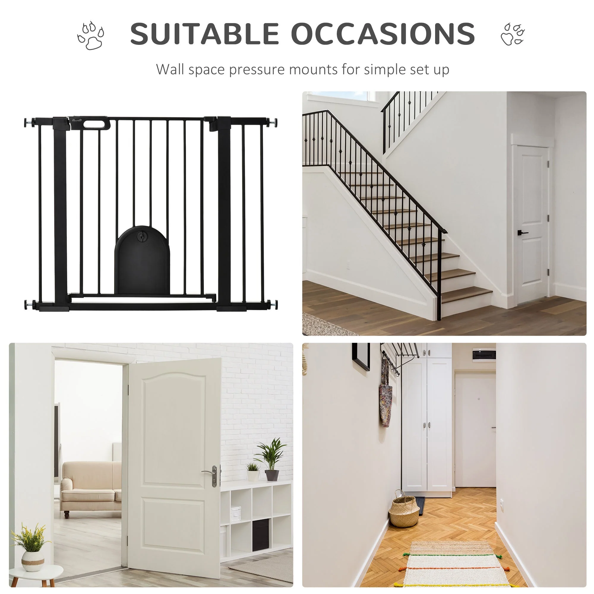 PawHut Dog Gate with Cat Flap Pet Safety Gate Barrier - Image 9