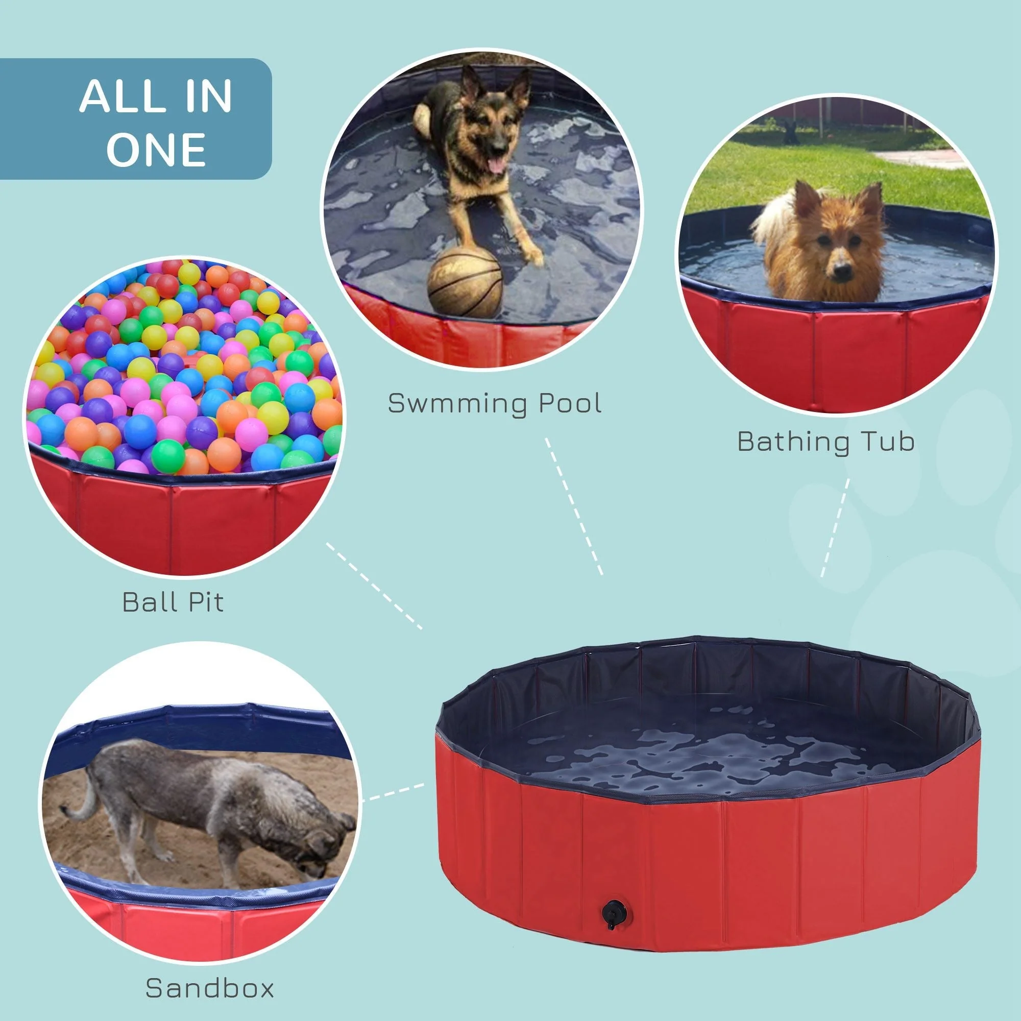 Pawhut Foldable Dog Paddling Pool Pet Cat Swimming Pool Indoor/Outdoor Collapsible Summer Bathing Tub Shower Tub Puppy Washer (?120 30H cm - Image 3