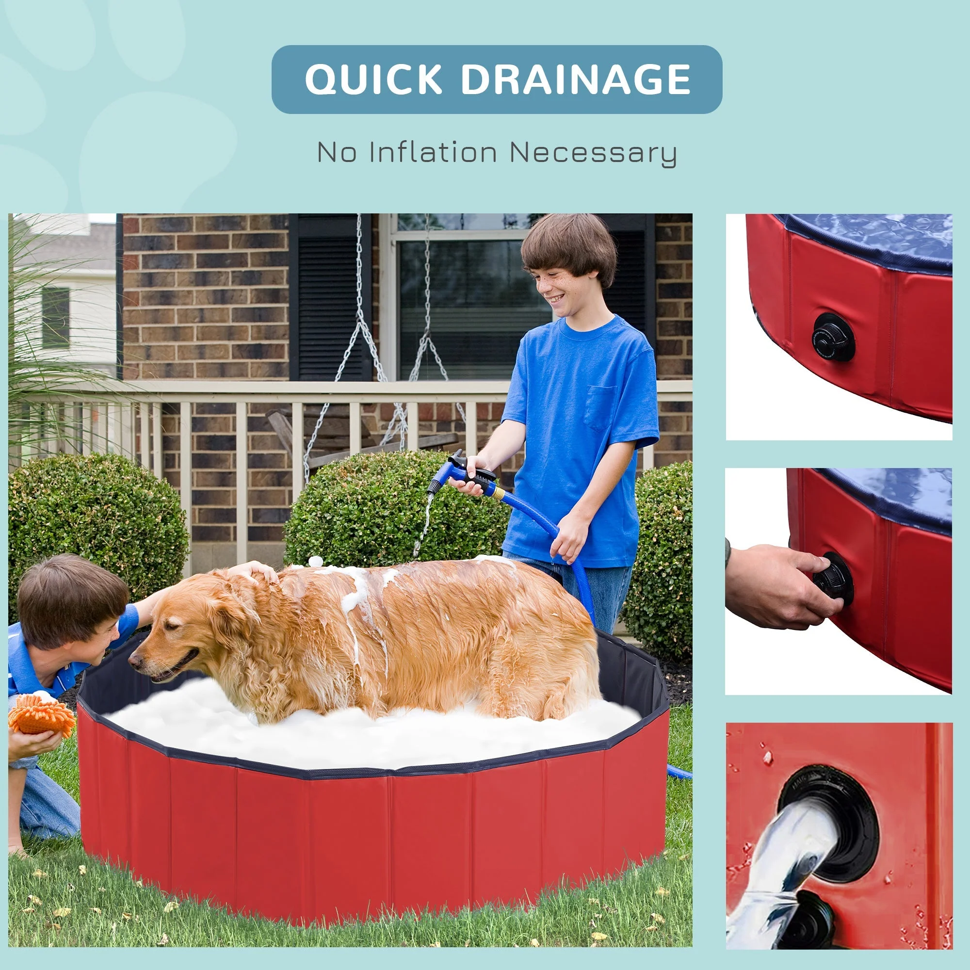 Pawhut Foldable Dog Paddling Pool Pet Cat Swimming Pool Indoor/Outdoor Collapsible Summer Bathing Tub Shower Tub Puppy Washer (?120 30H cm - Image 5