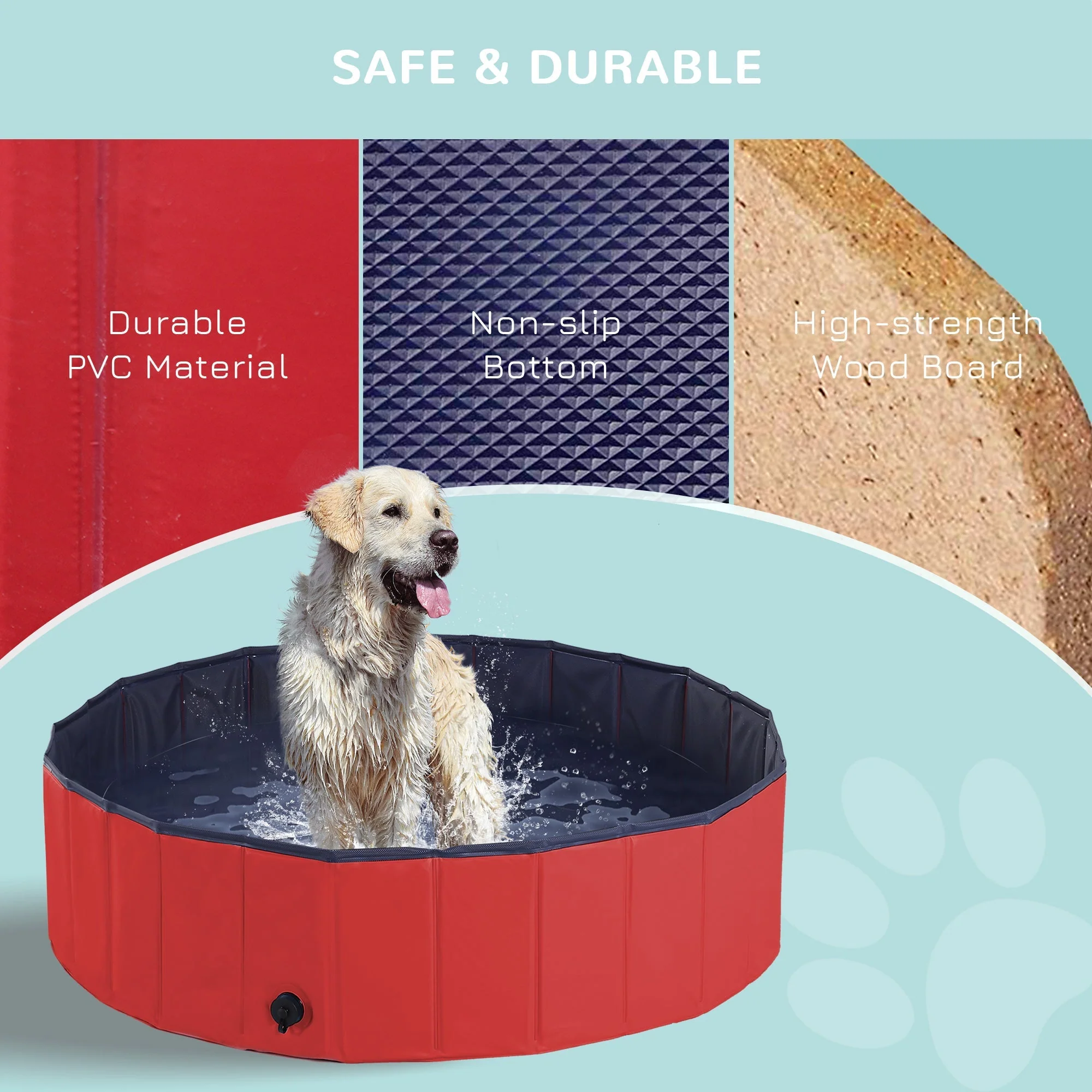 Pawhut Foldable Dog Paddling Pool Pet Cat Swimming Pool Indoor/Outdoor Collapsible Summer Bathing Tub Shower Tub Puppy Washer (?120 30H cm - Image 6