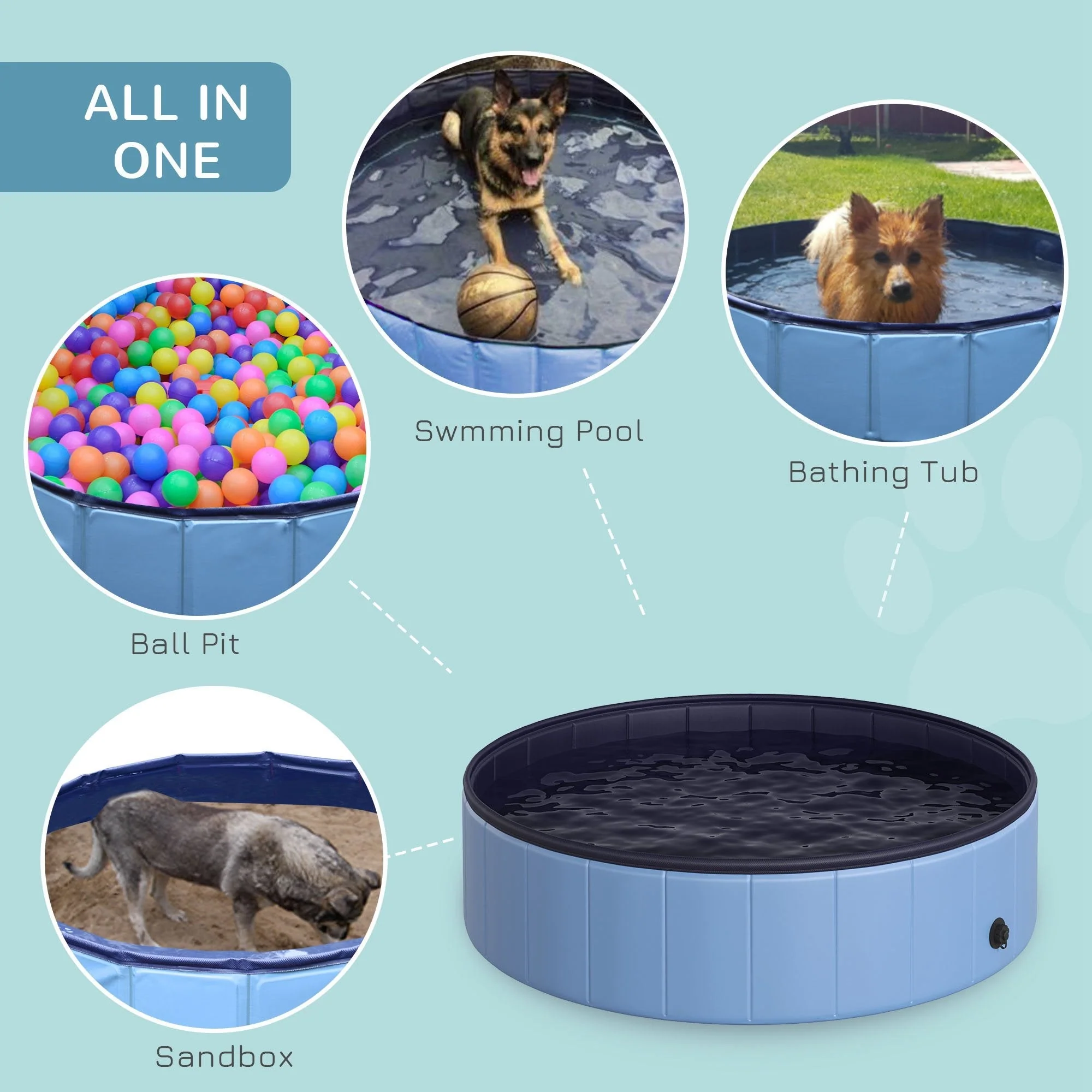 Pawhut Foldable Dog Paddling Pool Pet Cat Swimming Pool Indoor/Outdoor Collapsible Summer Bathing Tub Shower Tub Puppy Washer (?120  30H cm - Image 3