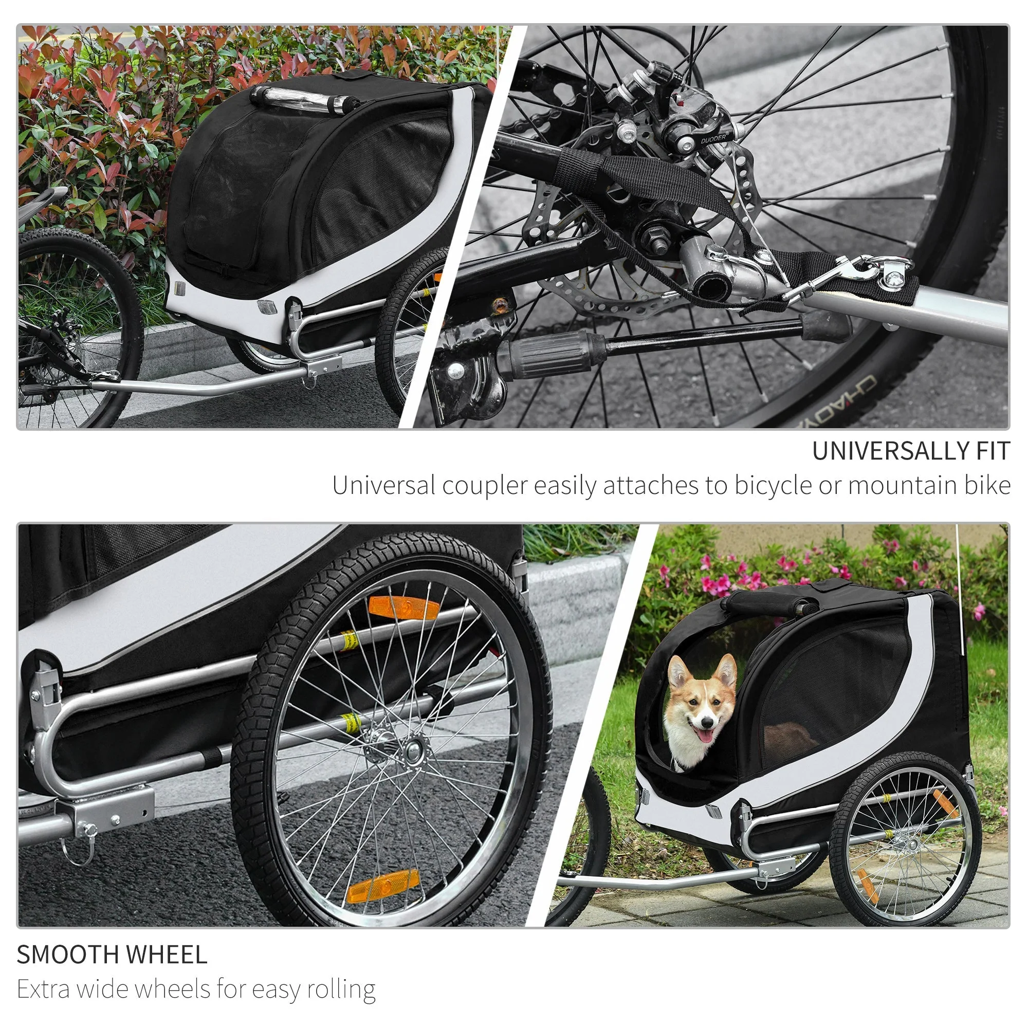 PawHut Folding Dog Bike Trailer Pet Bicycle Jogger Travel Carrier-Black & White - Image 6