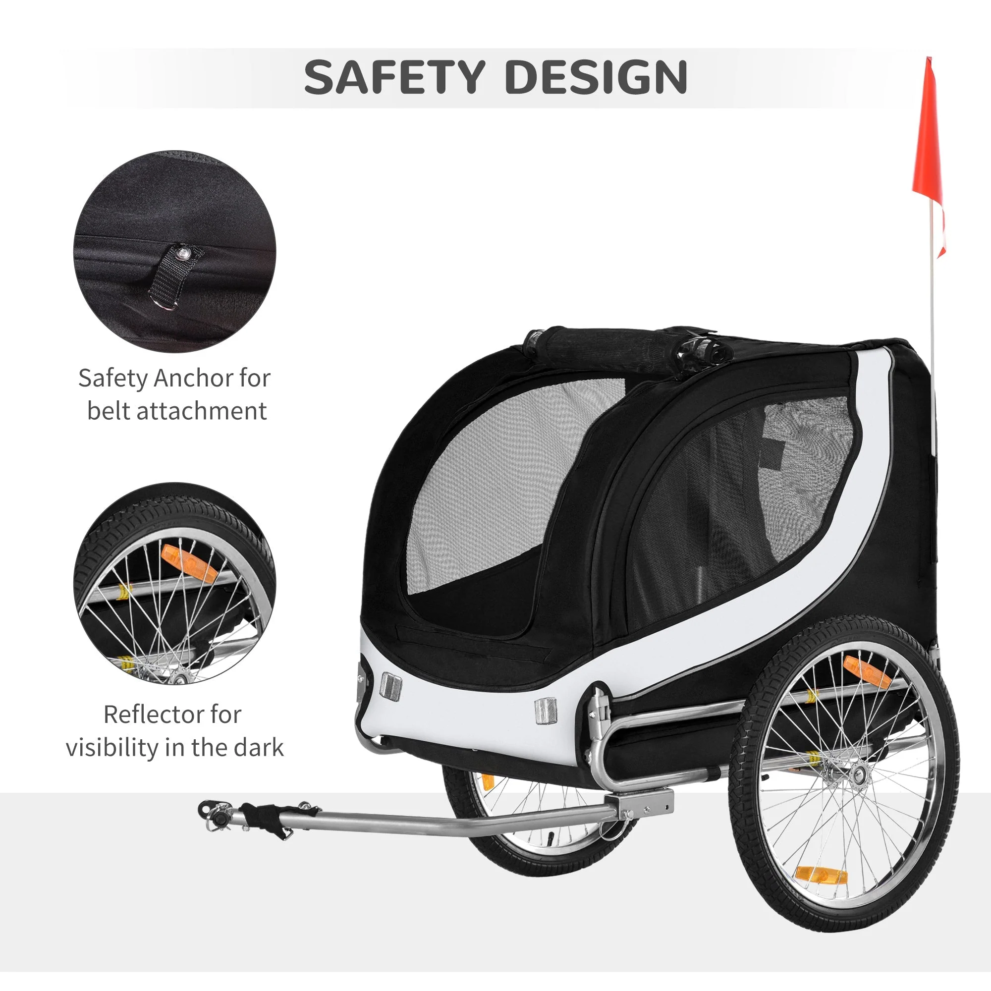 PawHut Folding Dog Bike Trailer Pet Bicycle Jogger Travel Carrier-Black & White - Image 7
