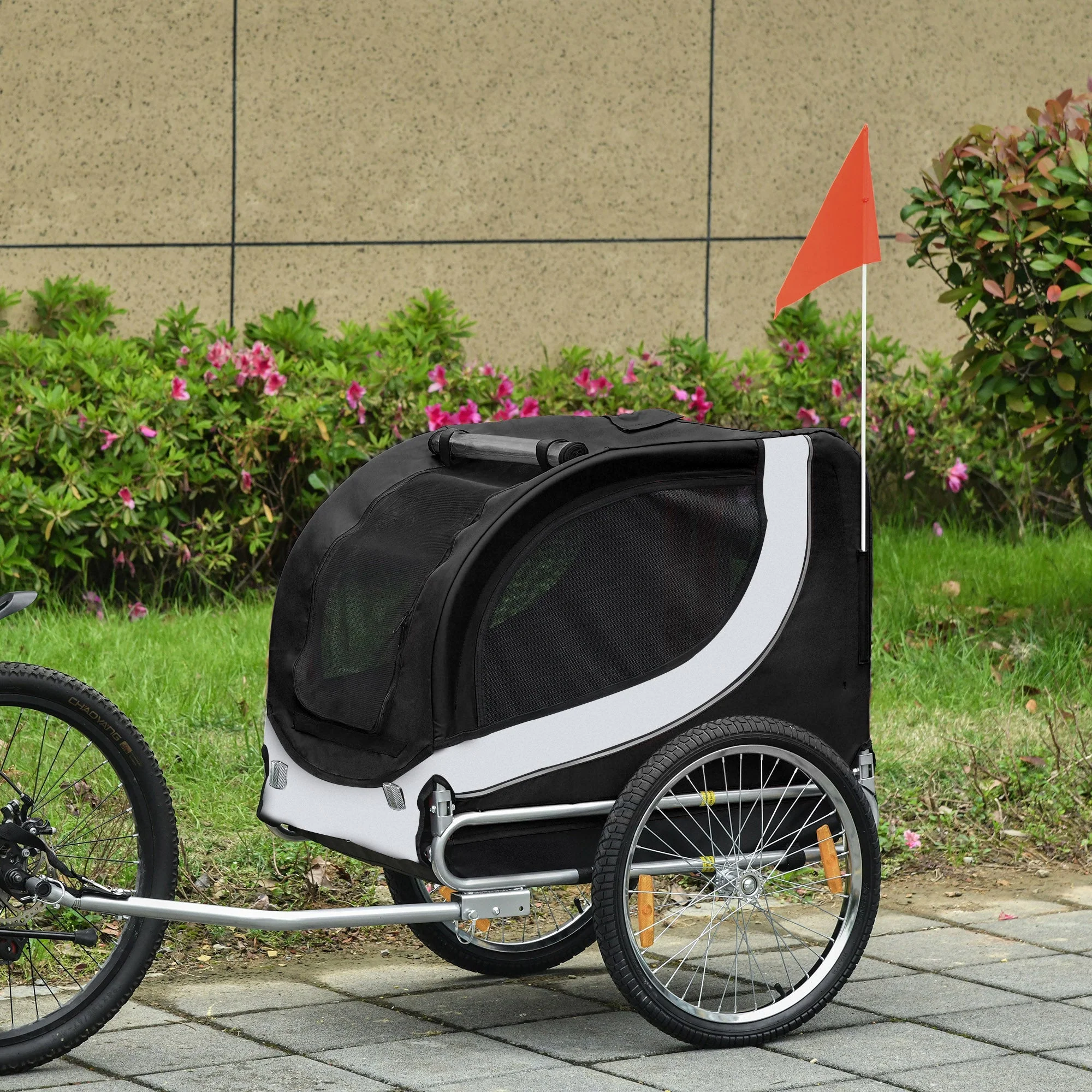 PawHut Folding Dog Bike Trailer Pet Bicycle Jogger Travel Carrier-Black & White - Image 8
