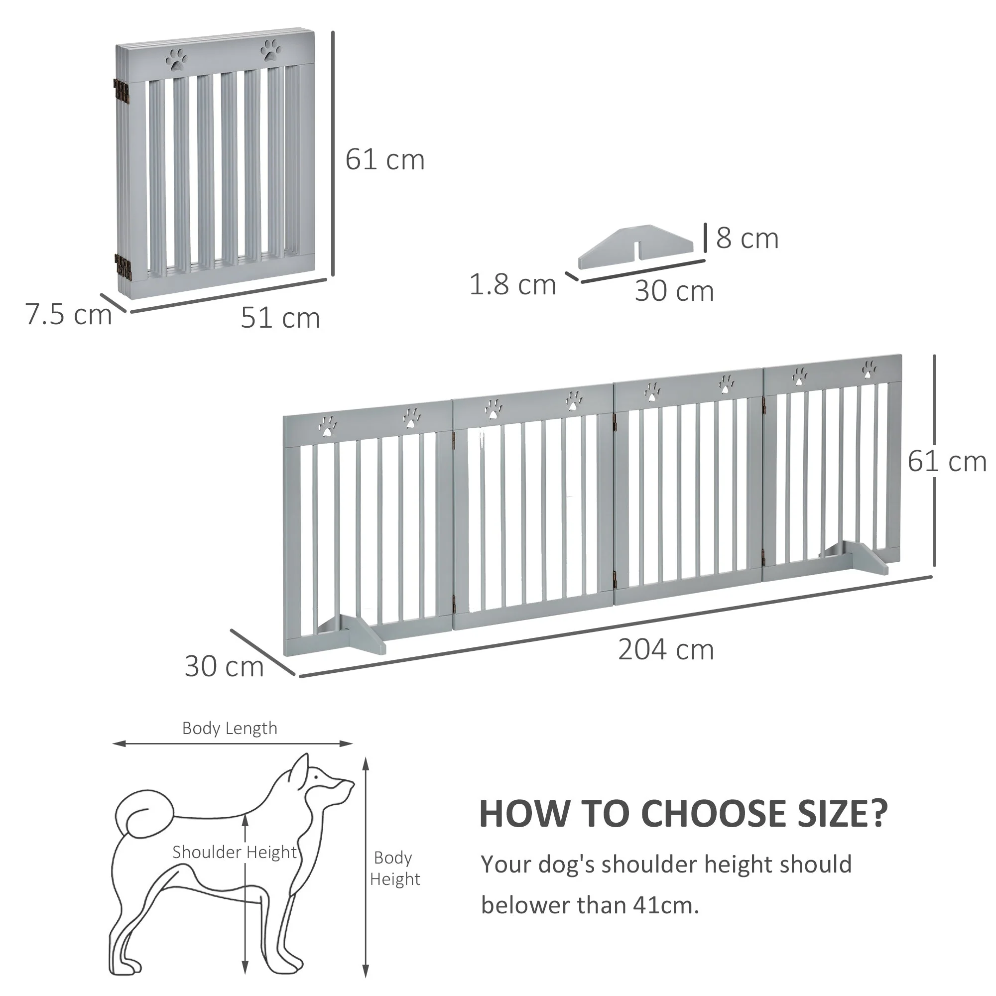 PawHut Freestanding Pet Gate 4 Panel Folding Wooden Dog Barrier w/ Support Feet - Image 3
