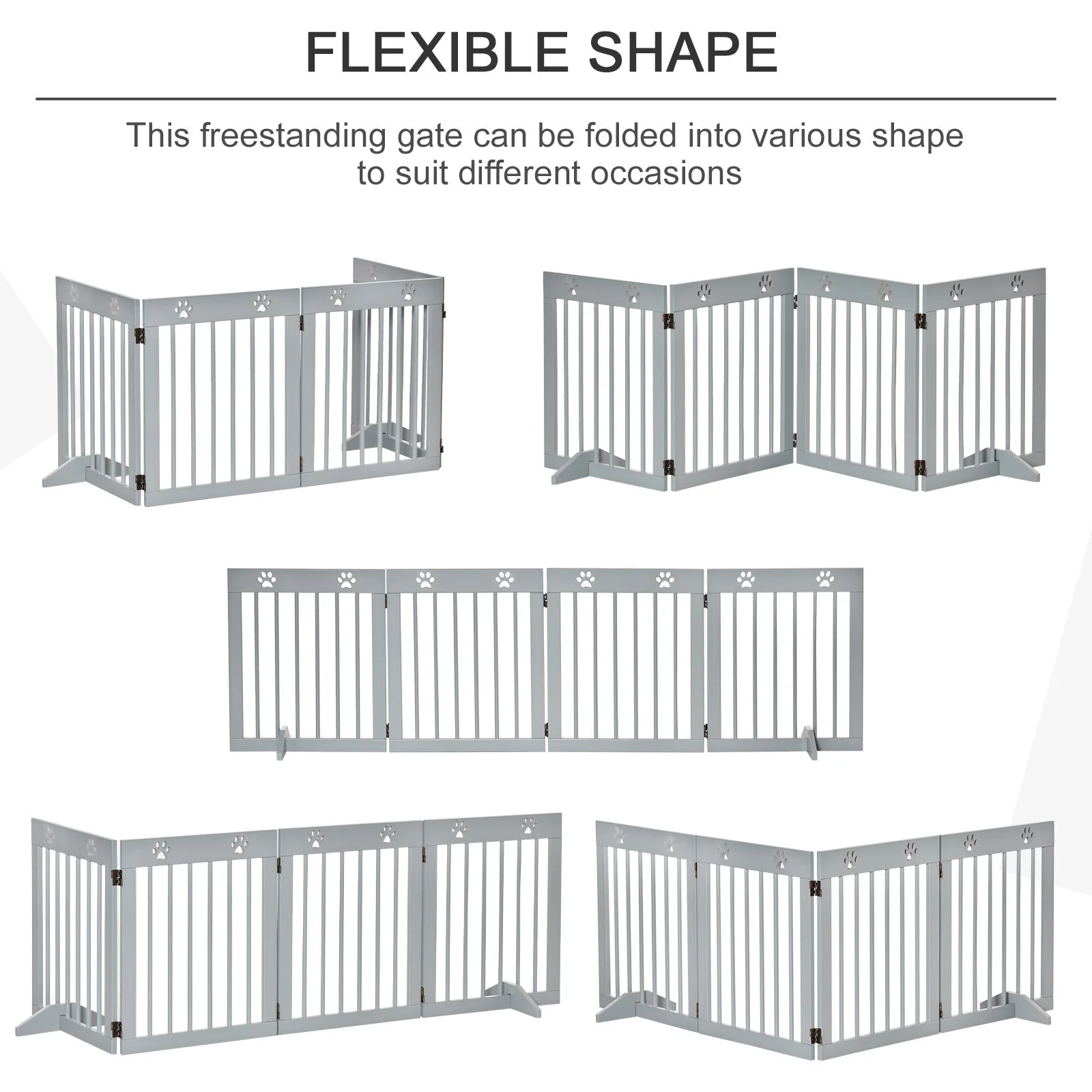 PawHut Freestanding Pet Gate 4 Panel Folding Wooden Dog Barrier w/ Support Feet - Image 5