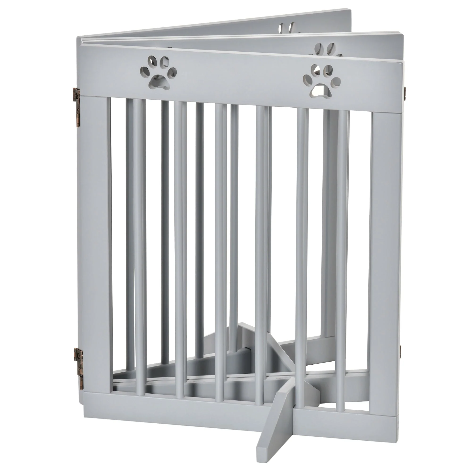 PawHut Freestanding Pet Gate 4 Panel Folding Wooden Dog Barrier w/ Support Feet - Image 8