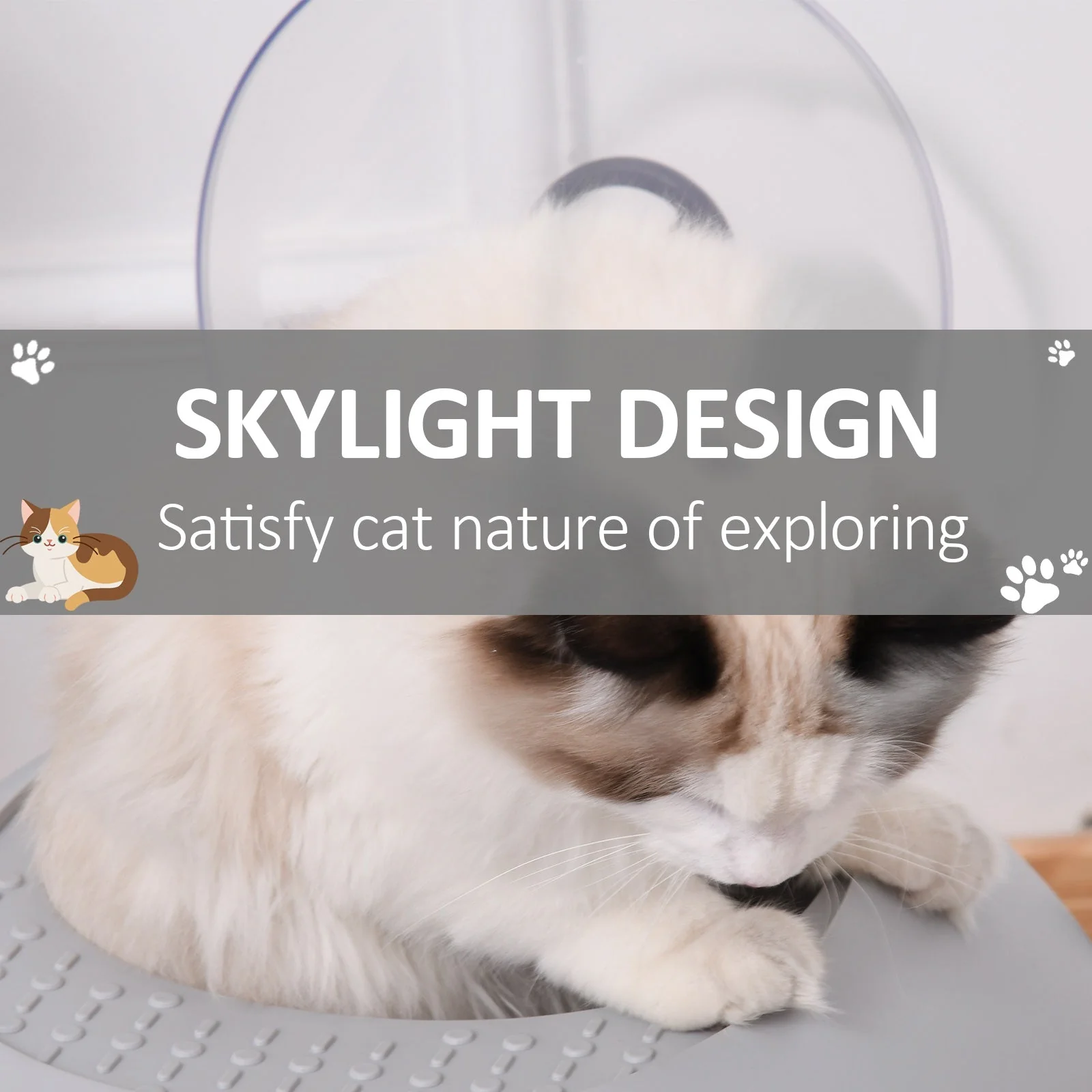 PawHut Futuristic Capsule-Shaped Cat Litter Box w/ 2 Doors Litter Scoop Drawer - Image 4