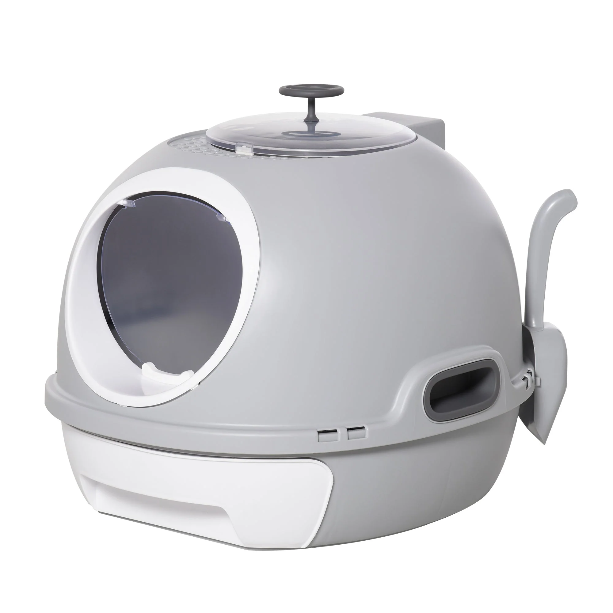 PawHut Futuristic Capsule-Shaped Cat Litter Box w/ 2 Doors Litter Scoop Drawer - Image 5
