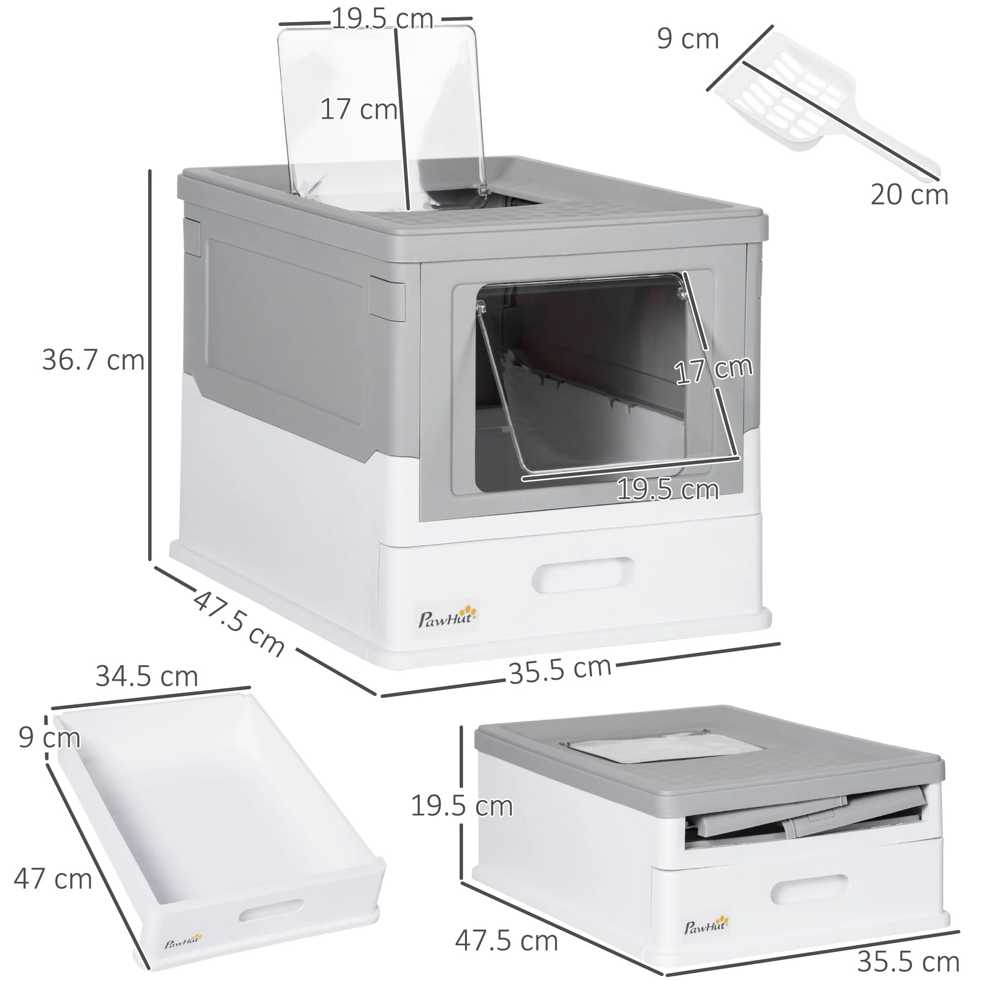 PawHut Hooded Cat Litter Box Scoop Included - Image 5