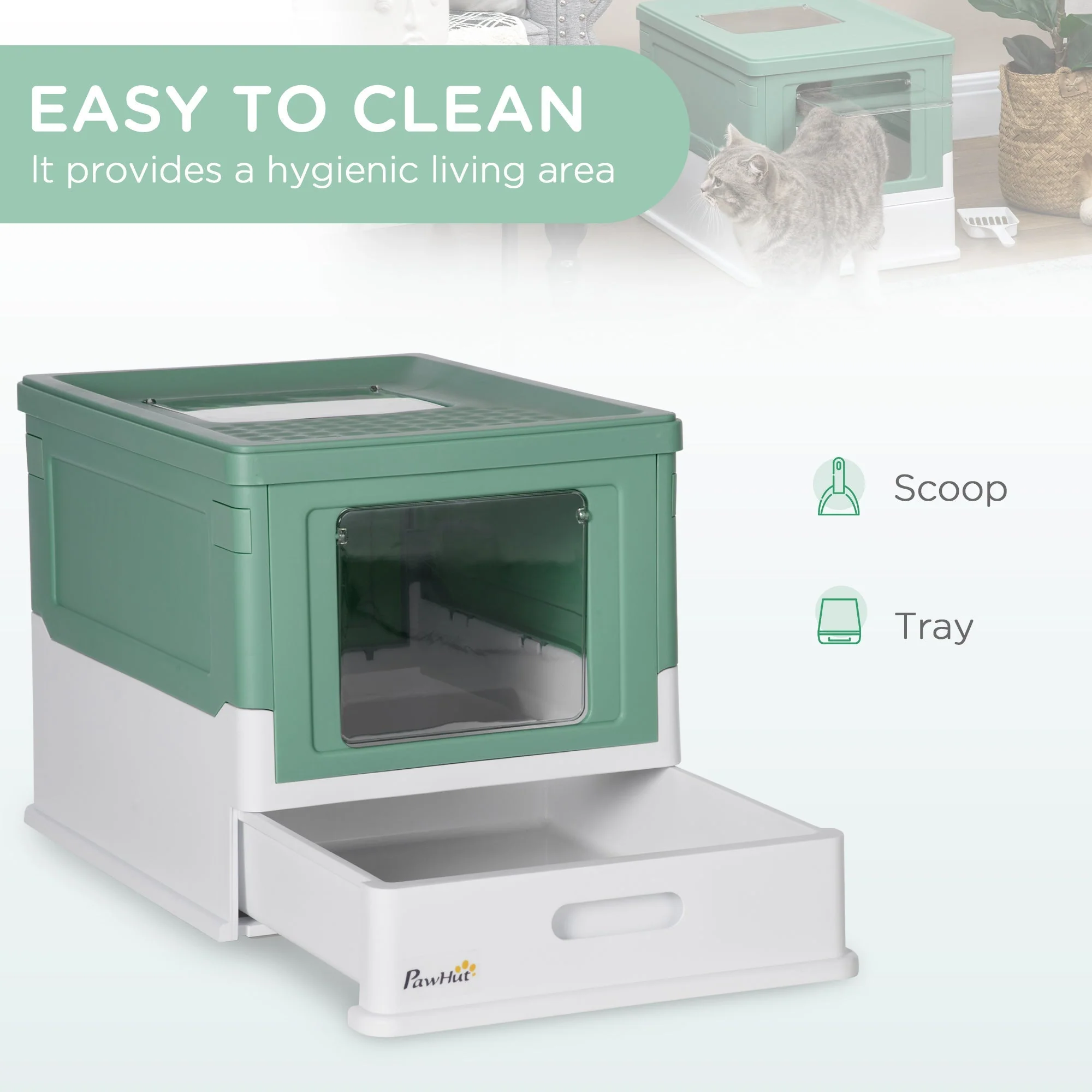 PawHut Hooded Cat Litter Box Scoop Included - Image 5