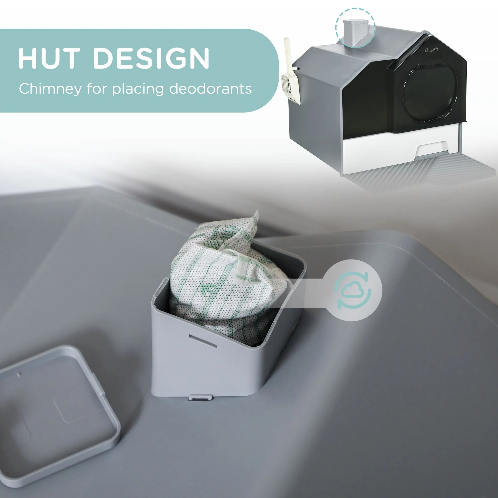 PawHut Hooded Cat Litter Tray with Scoop - Image 4