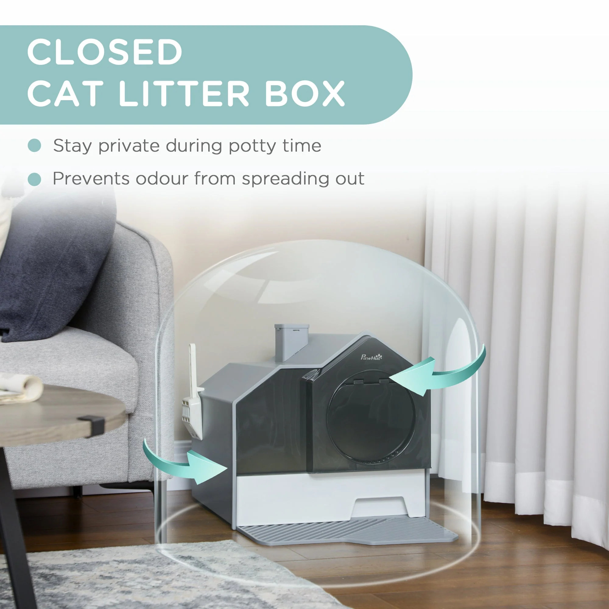 PawHut Hooded Cat Litter Tray with Scoop - Image 6