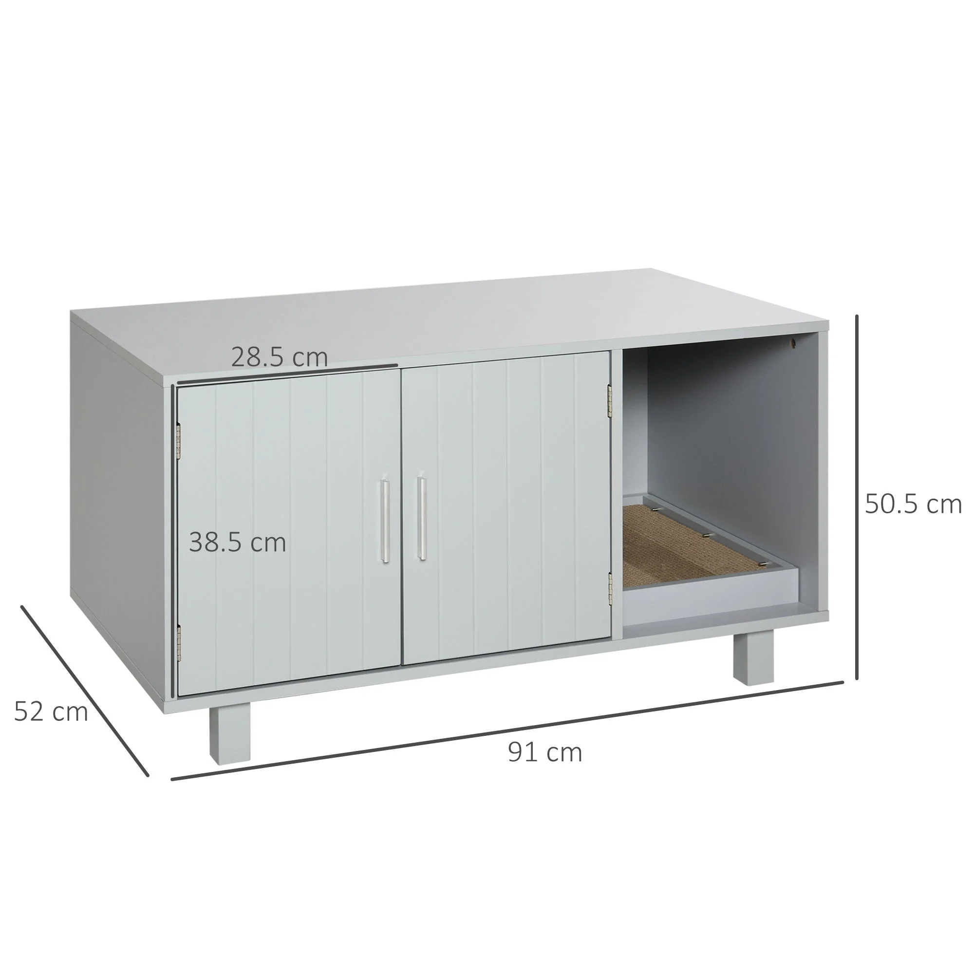 PawHut Indoor Feline Cat Box Furniture Kitty Table w/ Scratch & Magnetic Doors - Image 4