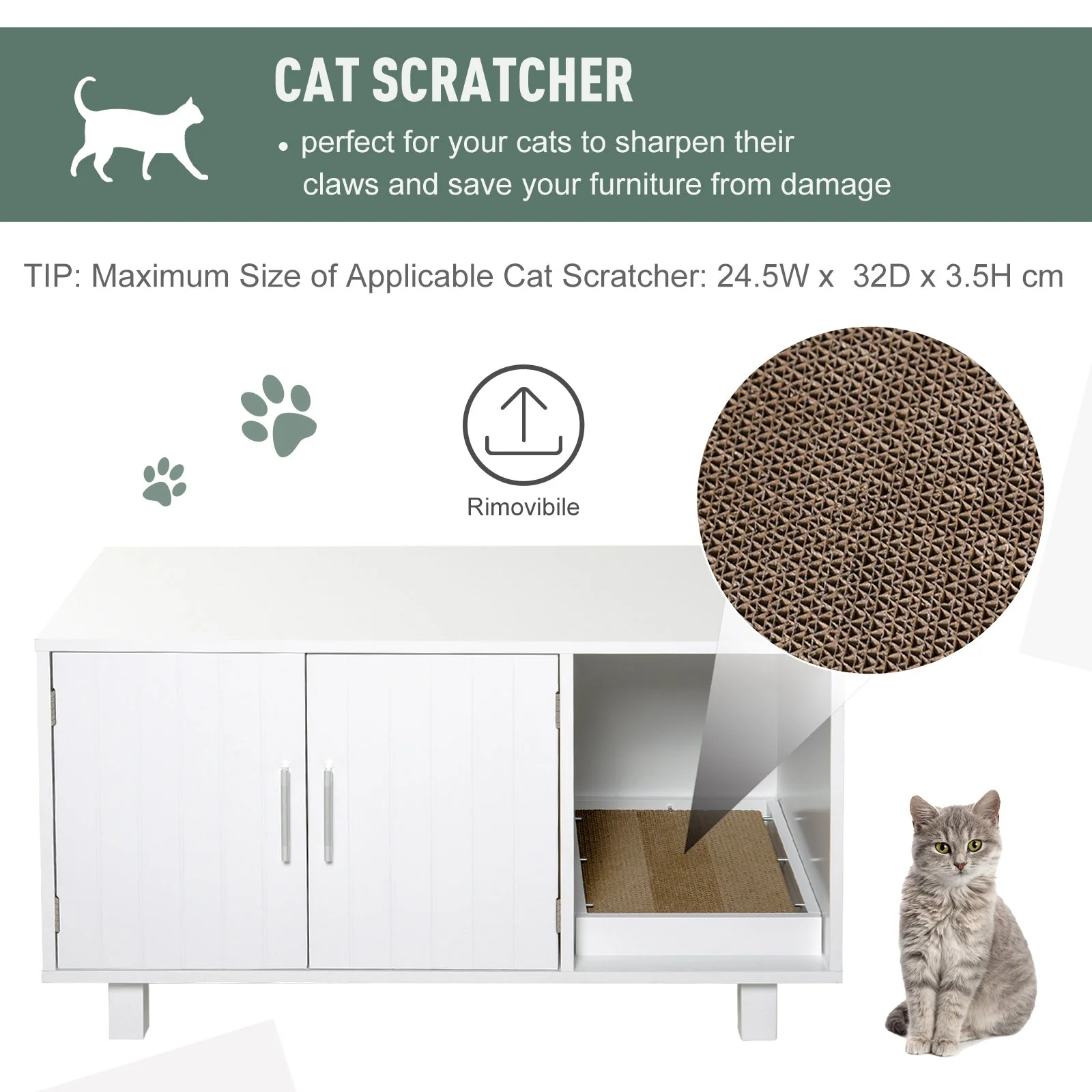 PawHut Indoor Feline Cat Box Furniture Kitty Table w/ Scratch & Magnetic Doors - Image 6