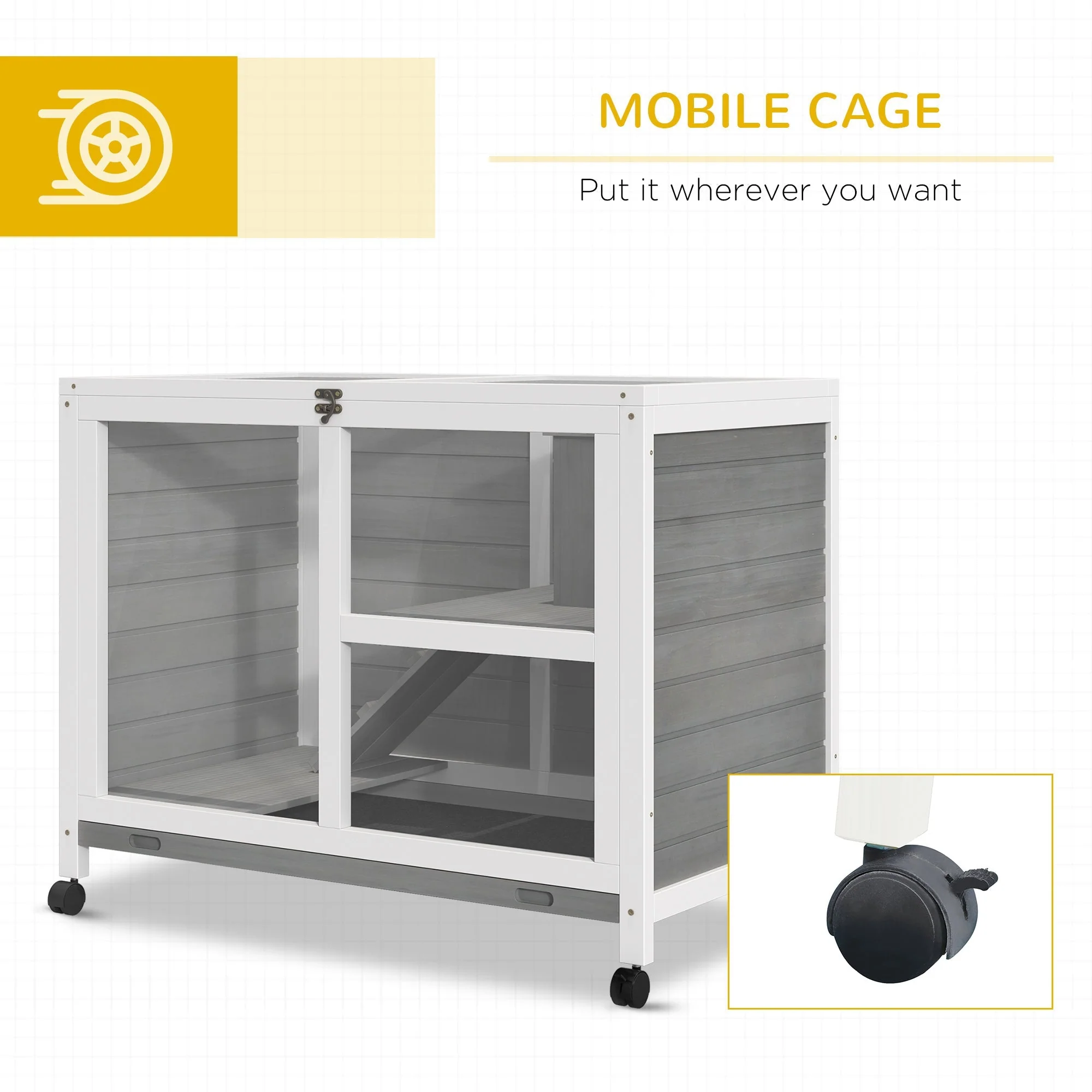 PawHut Indoor Rabbit Hutch Guinea Pigs House Bunny Cage Openable Roof 91.5x53.3x73cm - Image 7