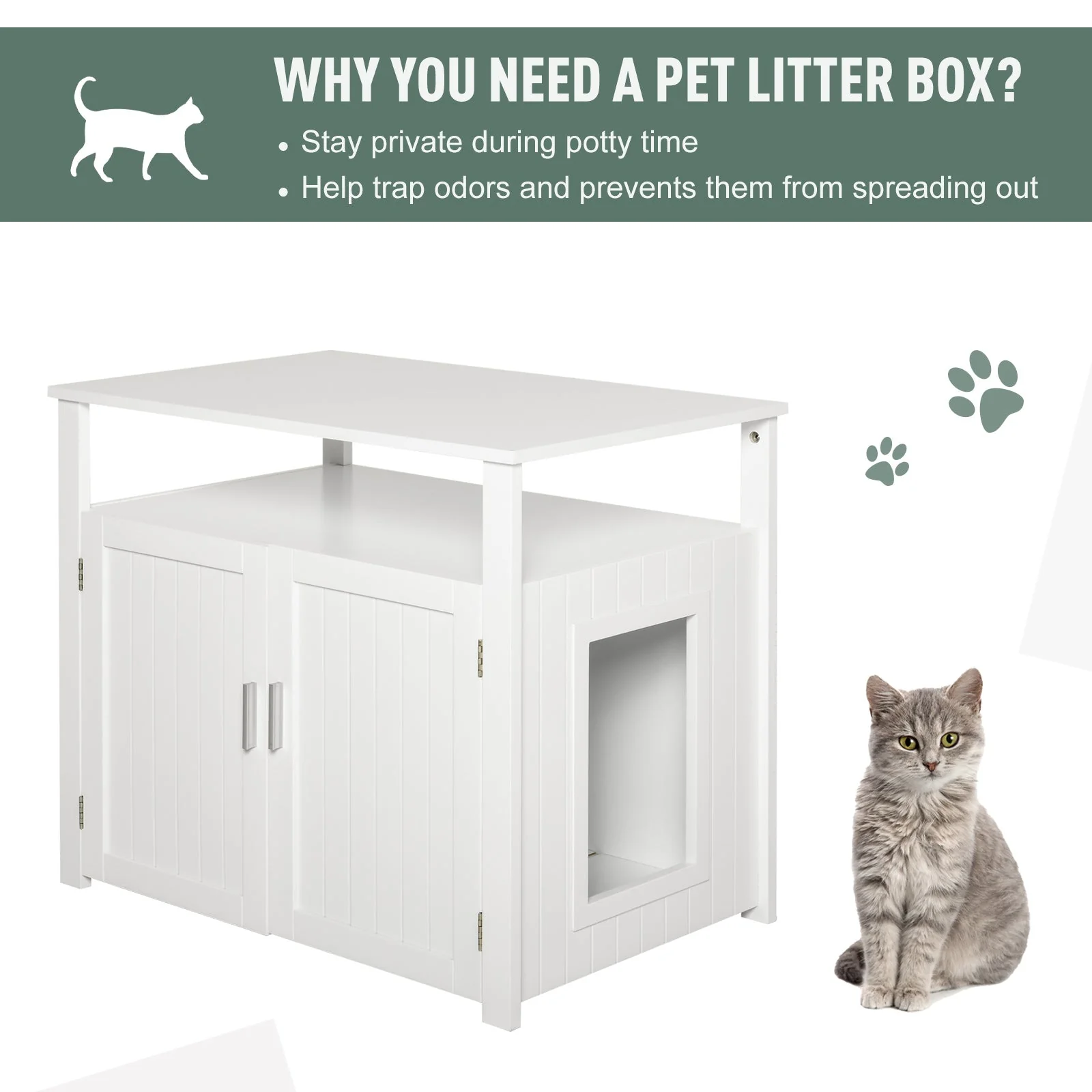 PawHut Inside Tabletop Side Table Cat Box Fixture w/ Magnetic Closing Door - Image 5