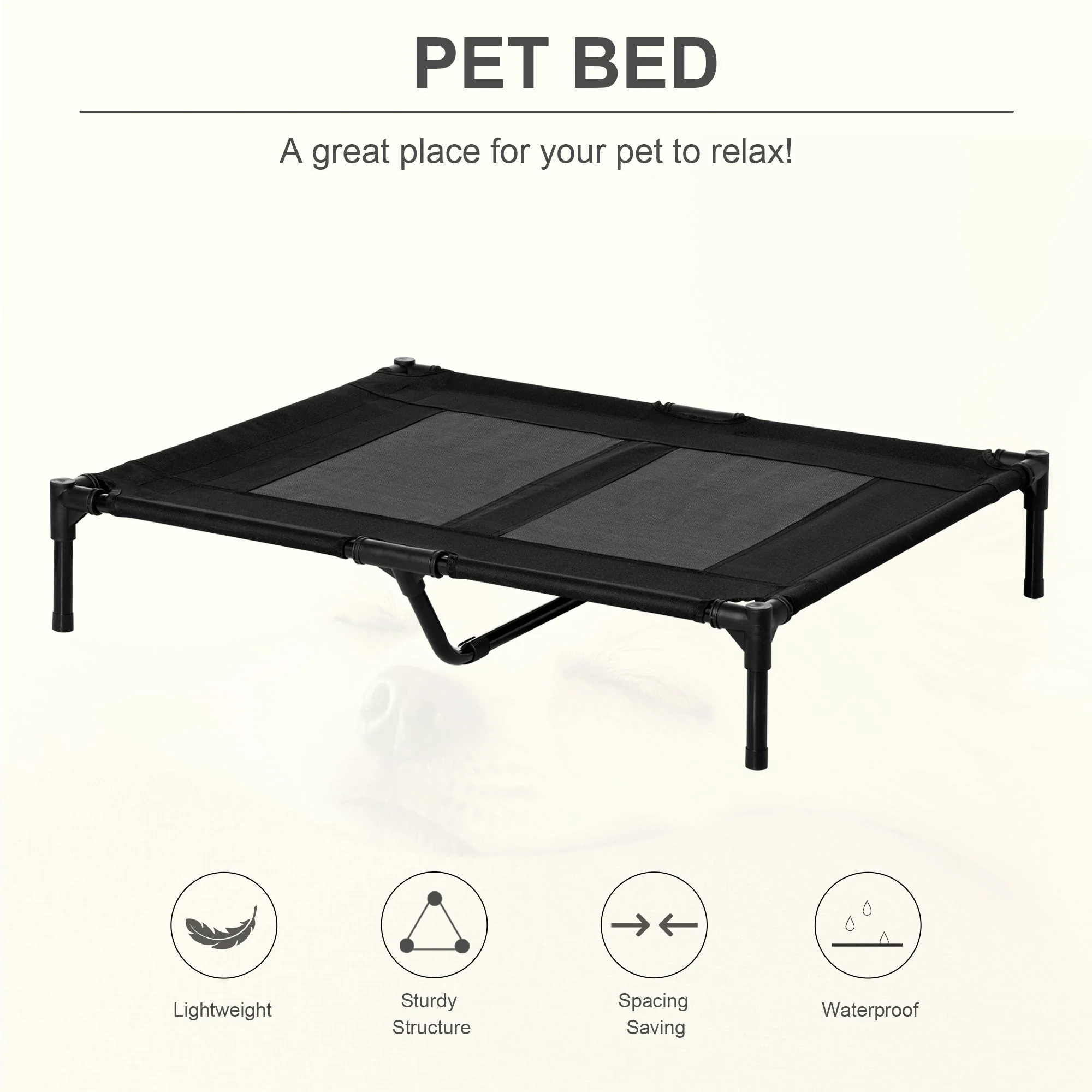 PawHut Large Raised Dog Bed Cat Elevated Lifted Cooling Portable Camping Basket Outdoor Indoor Mesh Pet Cot Metal Frame Black - Image 4