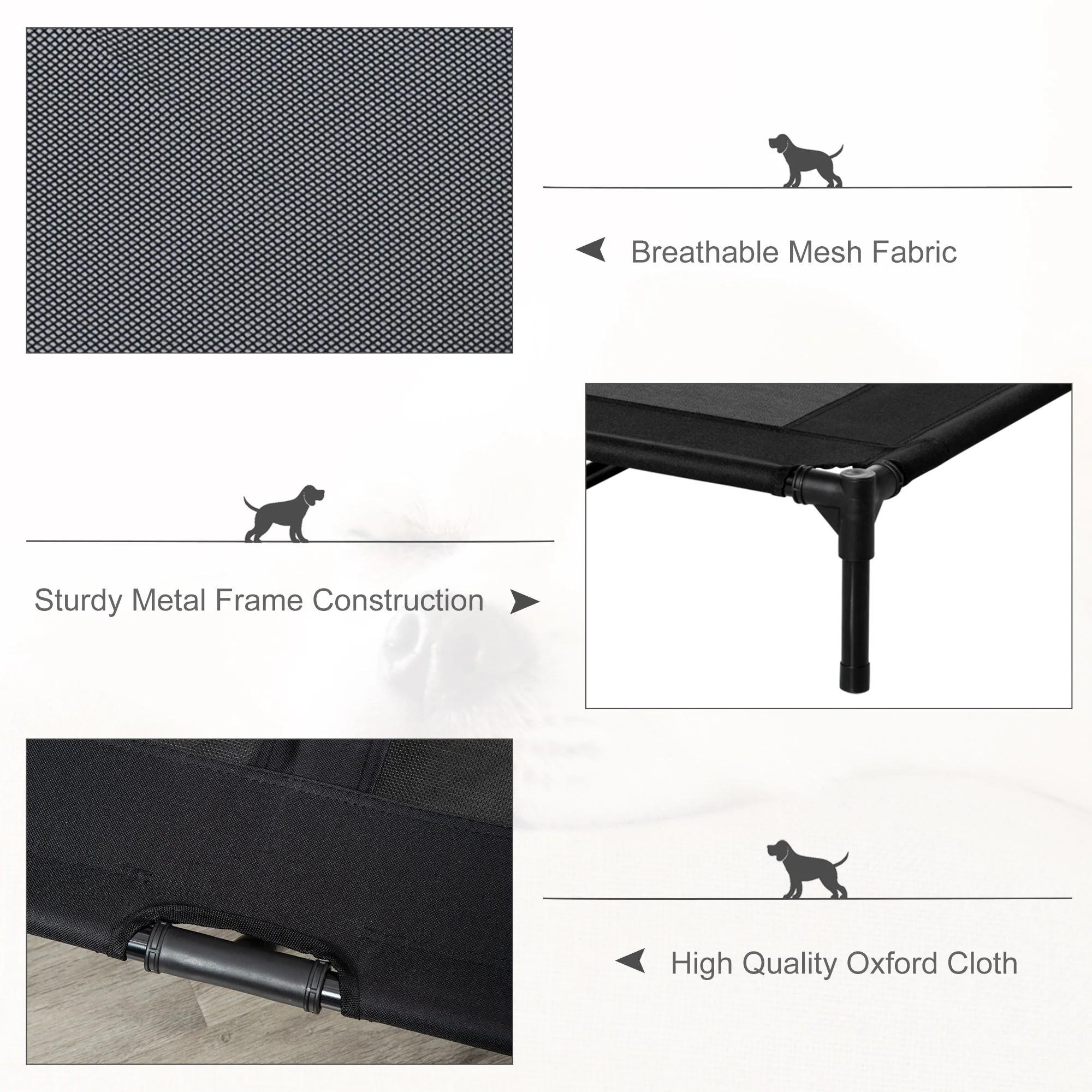 PawHut Large Raised Dog Bed Cat Elevated Lifted Cooling Portable Camping Basket Outdoor Indoor Mesh Pet Cot Metal Frame Black - Image 6