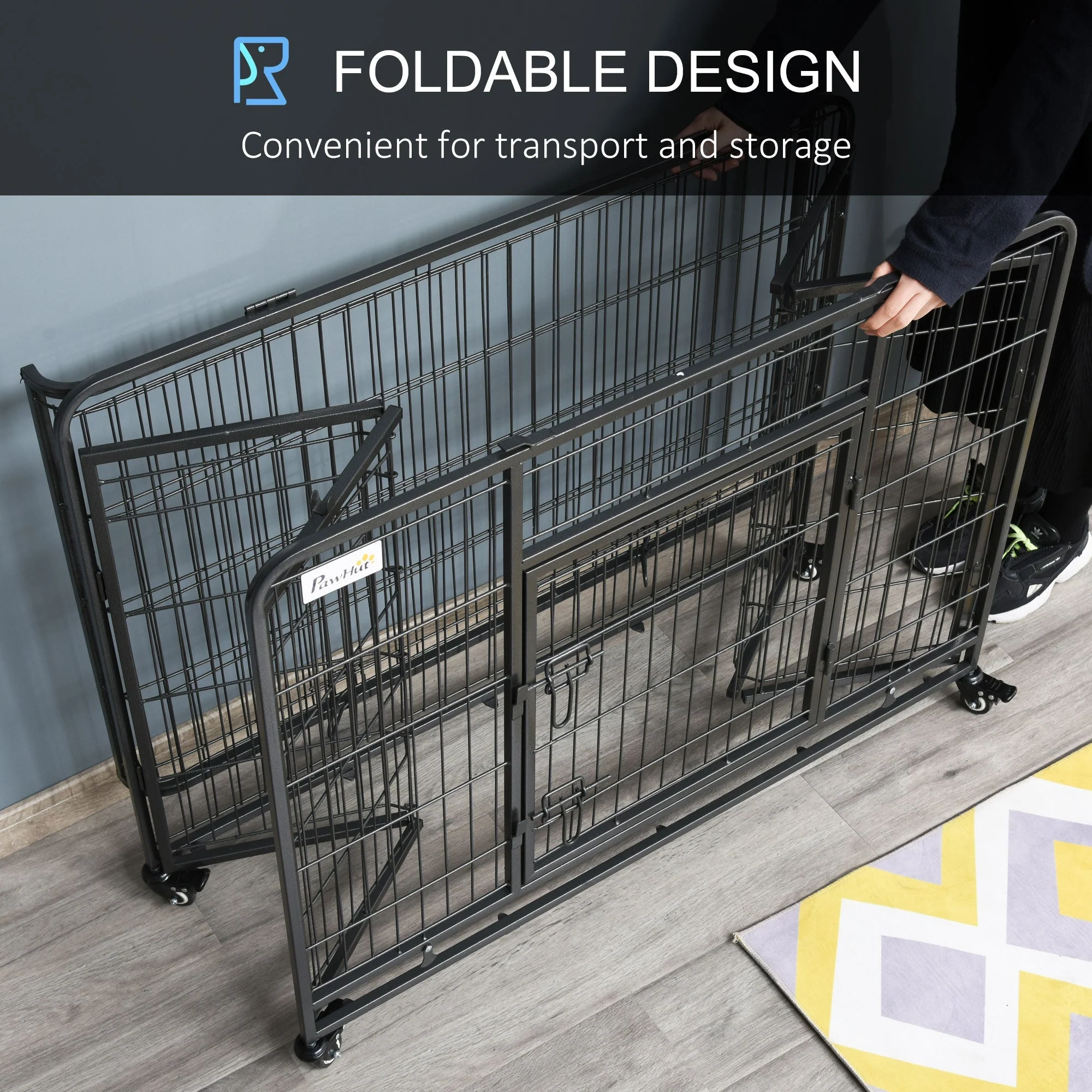 PawHut Metal Dog Cage Kennel Locking Door & Wheels Removable Tray Openable Top For Large Pets 109.5 x 71 x 78 cm - Image 3