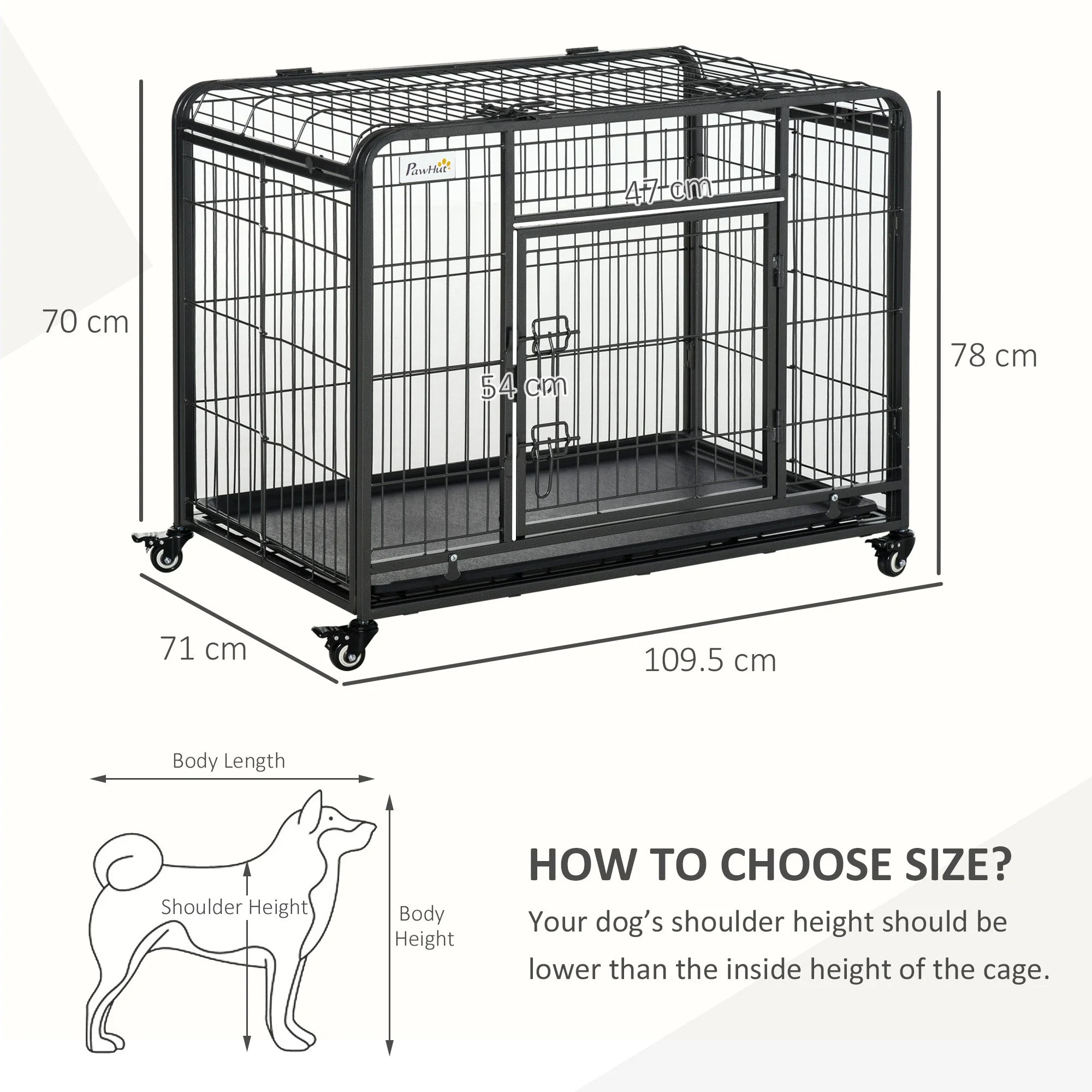 PawHut Metal Dog Cage Kennel Locking Door & Wheels Removable Tray Openable Top For Large Pets 109.5 x 71 x 78 cm - Image 7