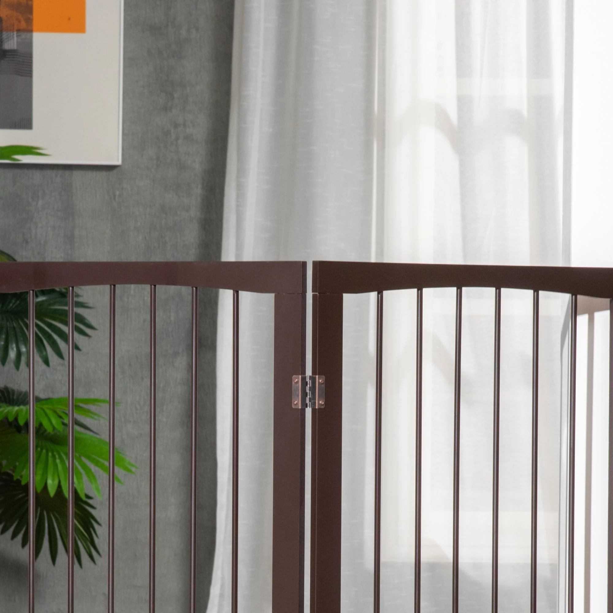 PawHut Pet Gate 160L1.2D76H cm Free Standing Folding Pet/Child Safety Fence-Dark Brown - Image 7