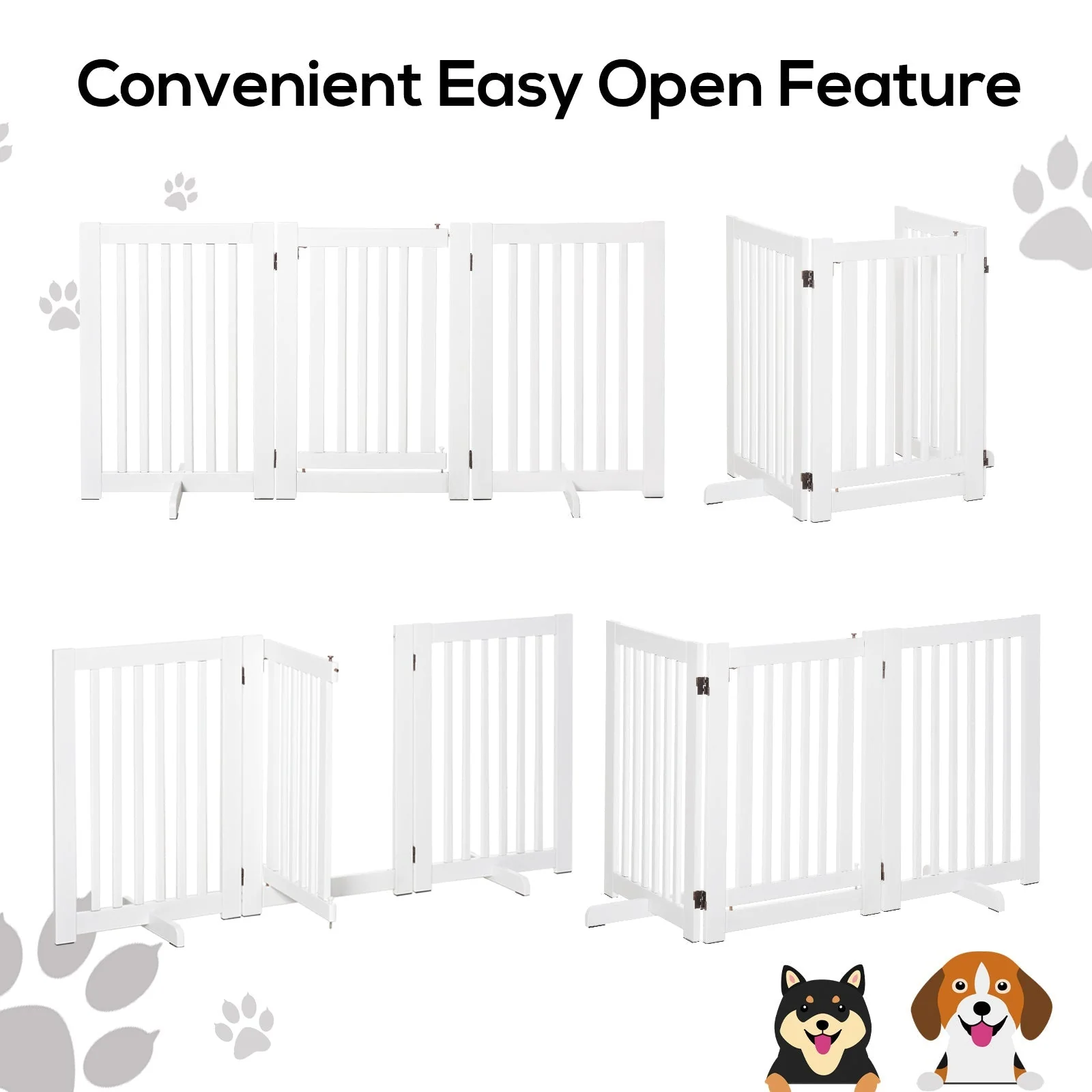 PawHut Pet Gate Medium-density fibreboard Freestanding Expandable Dog Gate Wood Doorway Pet Barrier Fence w/ Latched Door White - Image 4