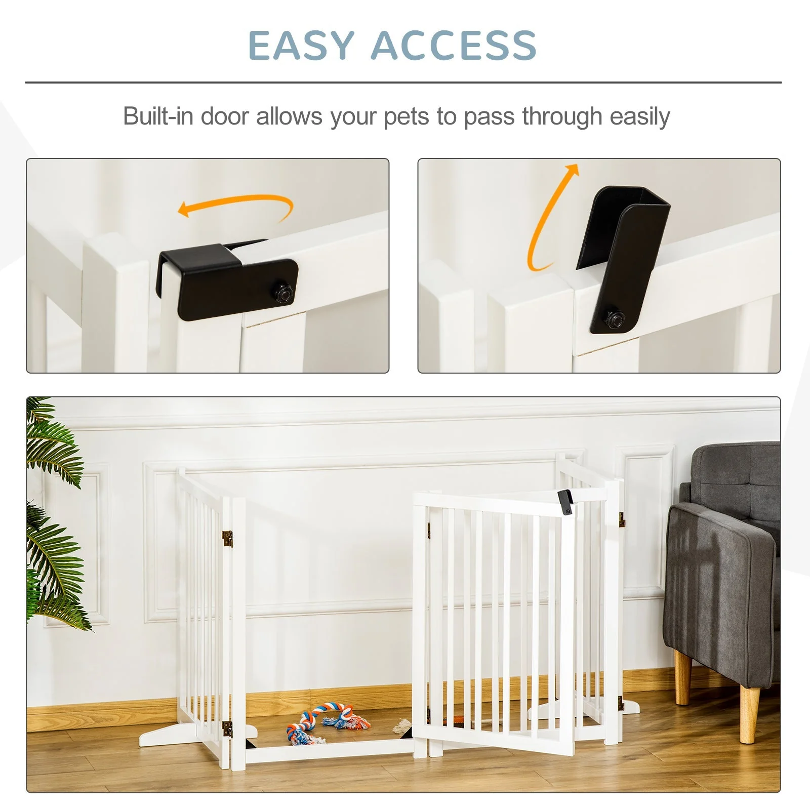 PawHut Pet Gate Wooden Foldable Dog Safety Barrier w/ 4 Panels for Small and Medium Dogs White - Image 6