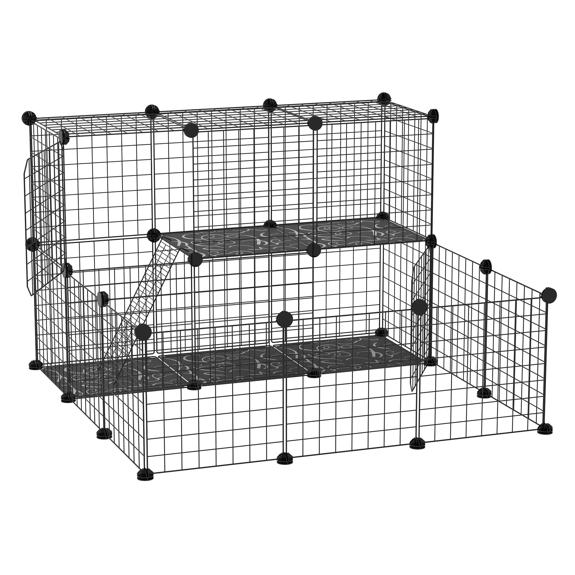 PawHut Pet Playpen w/ Door Customisable Fence for Guinea Pigs Chinchillas Hedgehogs - Black - Image 5