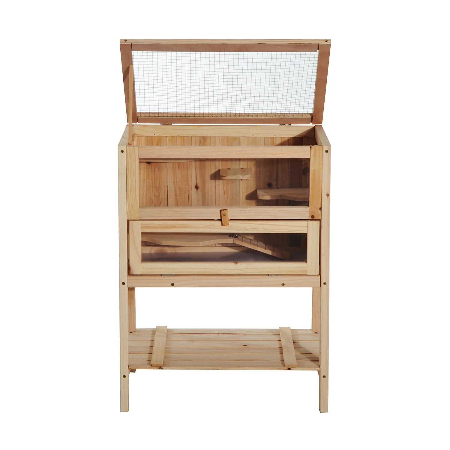 Pawhut Pet Rodent Fir Wood Elevated 3-Tier Cage Wood Tone - Image 9