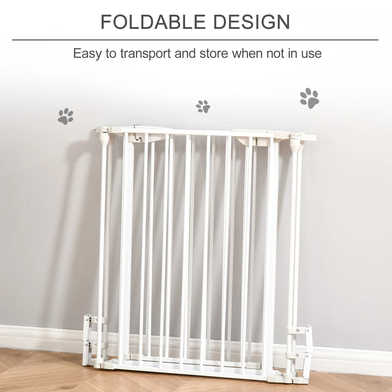 PawHut Pet Safety Gate 3-Panel Playpen Fireplace Christmas Tree Metal Fence Stair Barrier Room Divider with Walk Through Door Automatically Close Lock White - Image 6