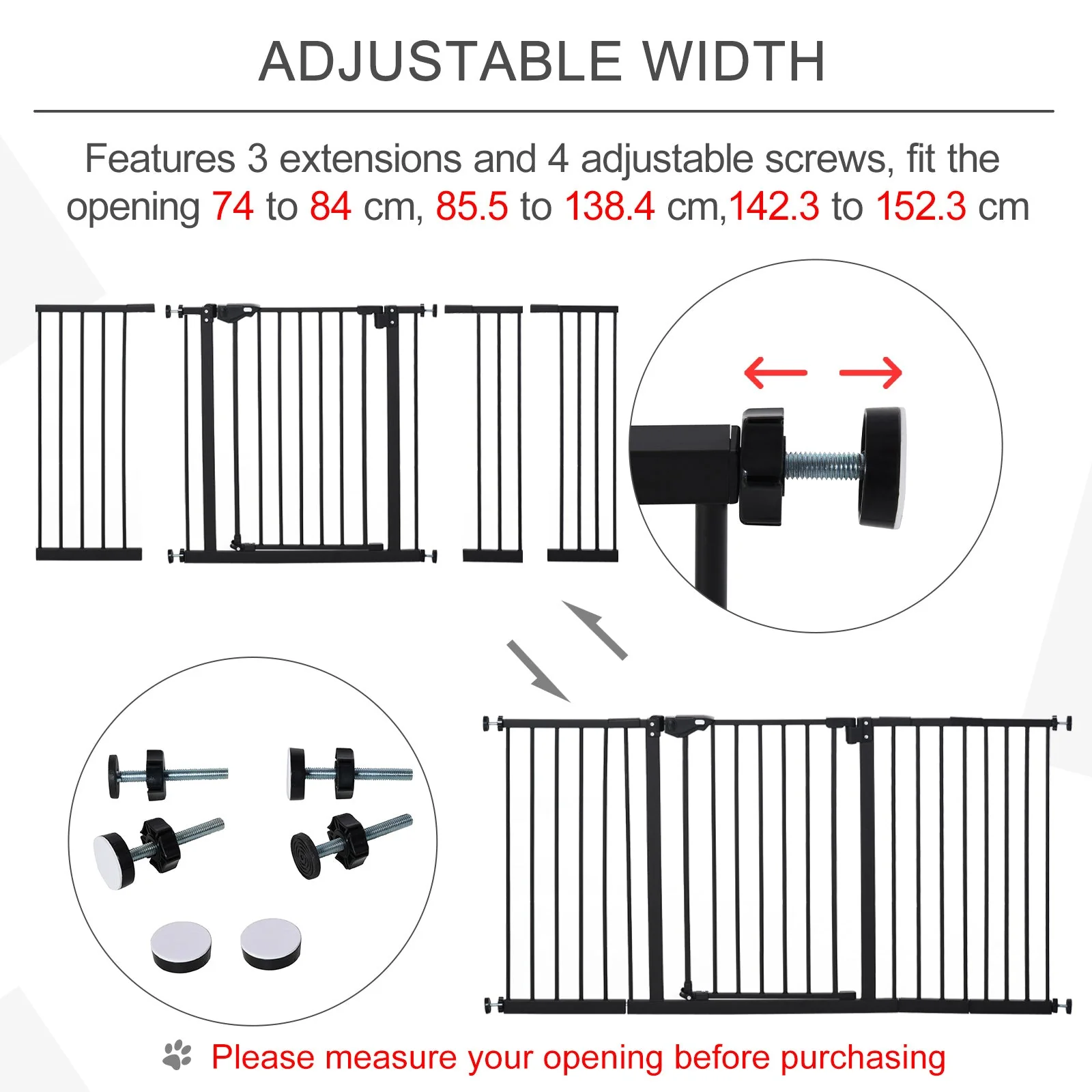 PawHut Pet Safety Gate Retractable Divider Home w/ 3 Extensions and Adjustable Screws - Image 5