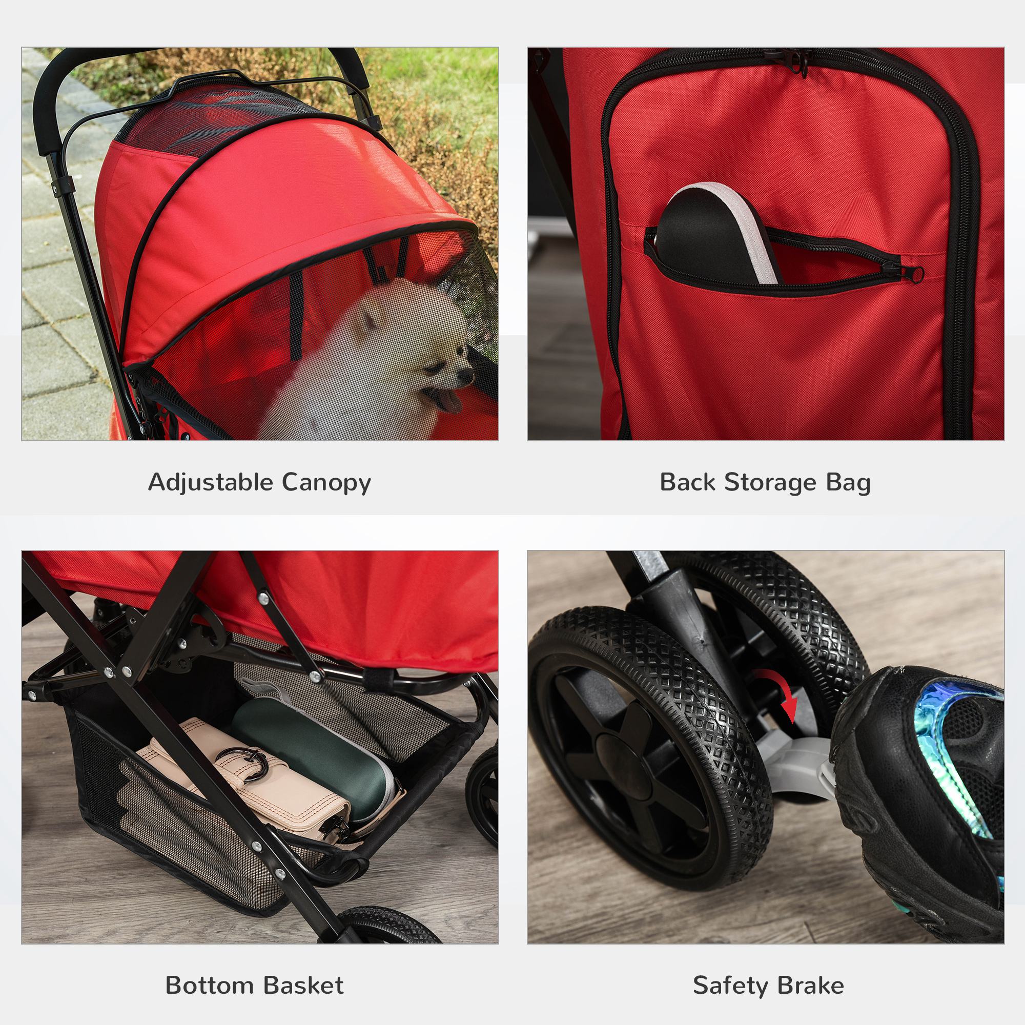 PawHut Pet Stroller Pushchair Foldable Travel Dog Cat Carriage w/ Reversible Handle Brake Basket - Image 7
