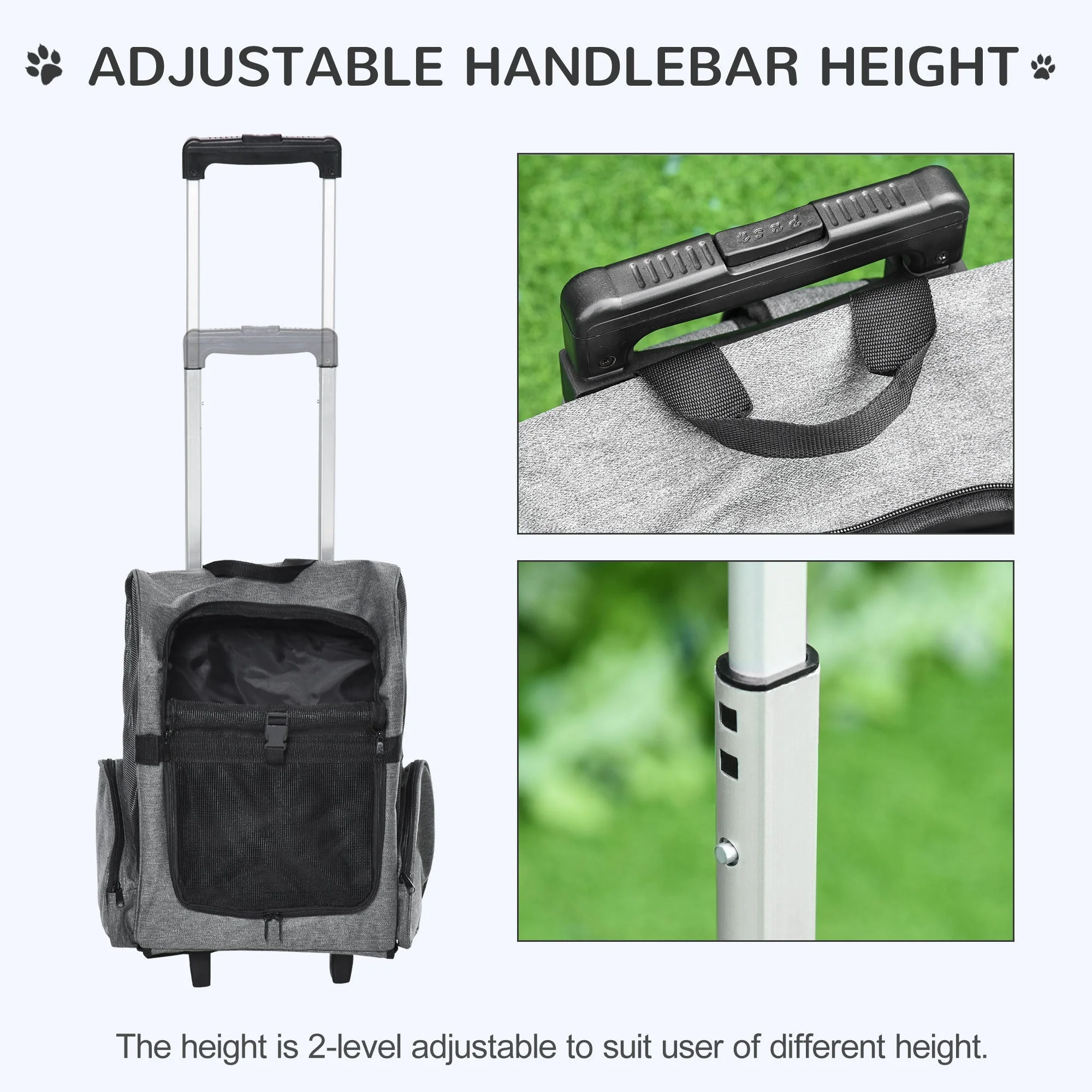 PawHut Pet Travel Backpack Bag Cat Puppy Dog Carrier w/ Trolley and Telescopic Wheel - Image 5