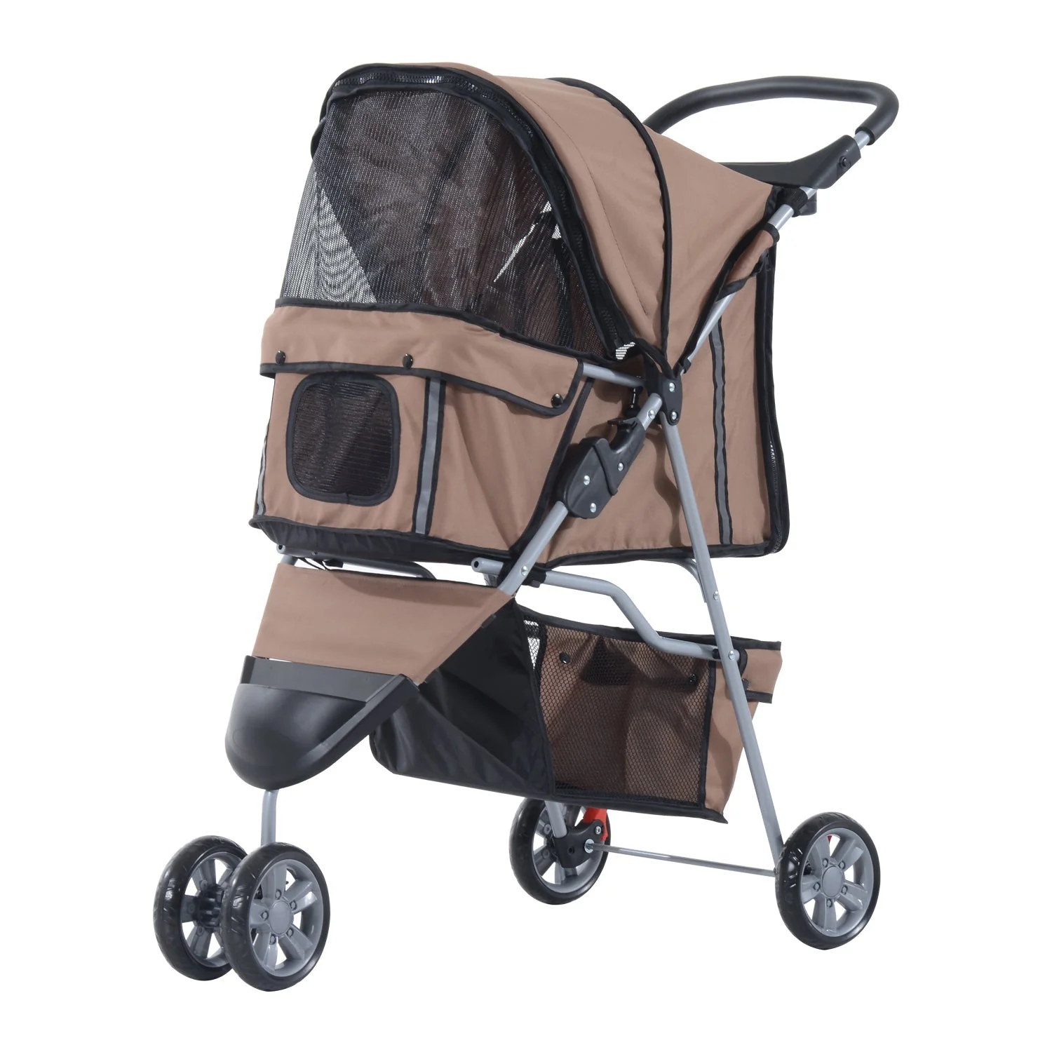 PawHut Pet Travel Stroller Cat Dog Pushchair Trolley Puppy Jogger Carrier Three Wheels for Small Miniature DogsCoffee - Image 5
