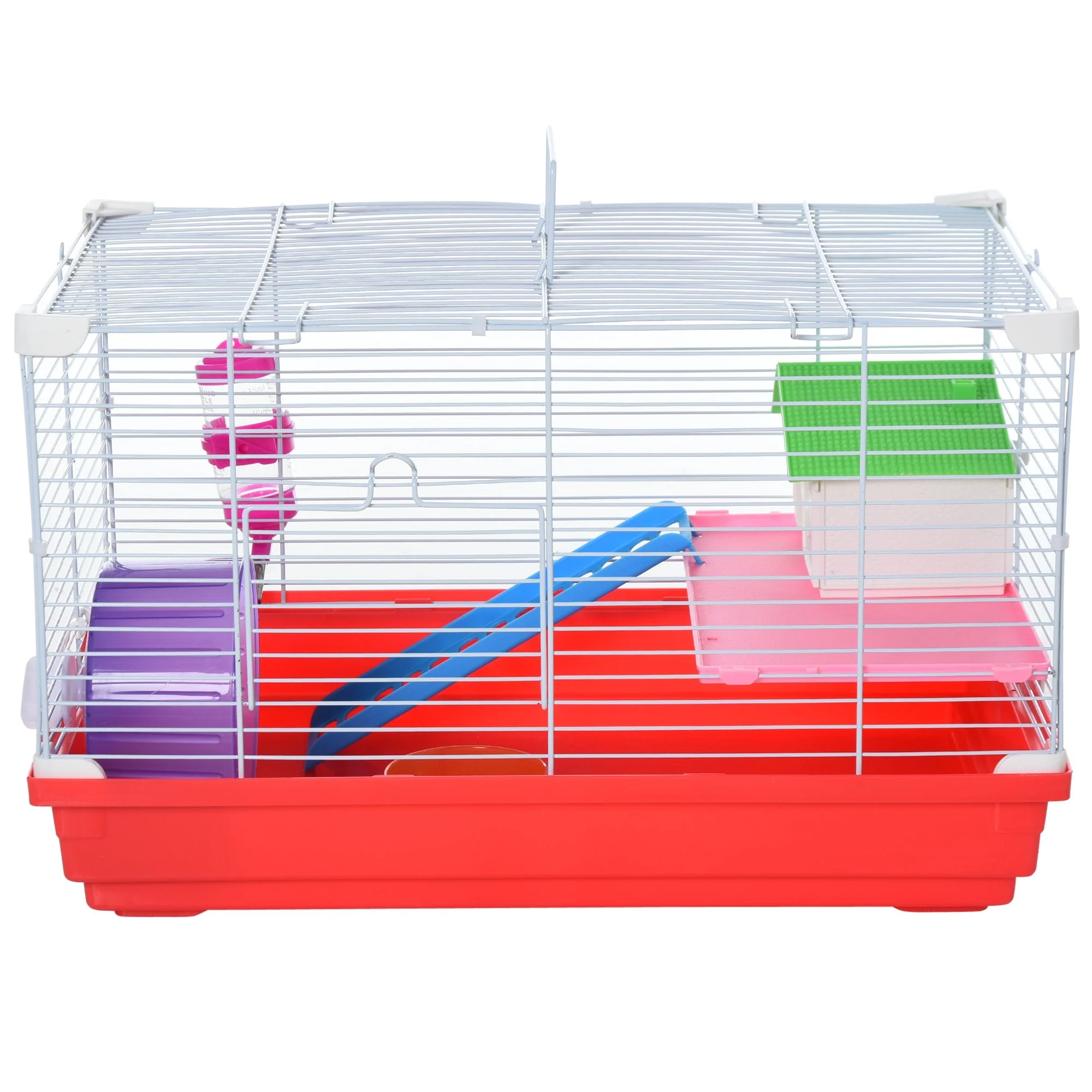 PawHut Portable 2 Storey Hamster Cage Small Pet Animal Cage Double Layers w/ Exercise Wheel Water Bottle Dishes - Image 2