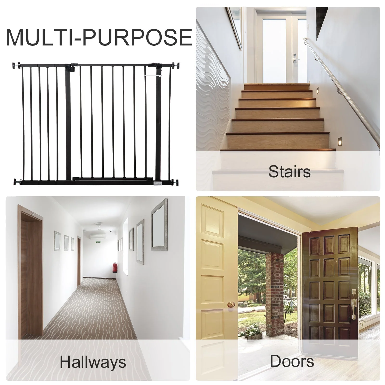 PawHut Pressure Fitted Pet Dog Safety Gate Metal Fence Extending 76-107cm Wide - Image 3
