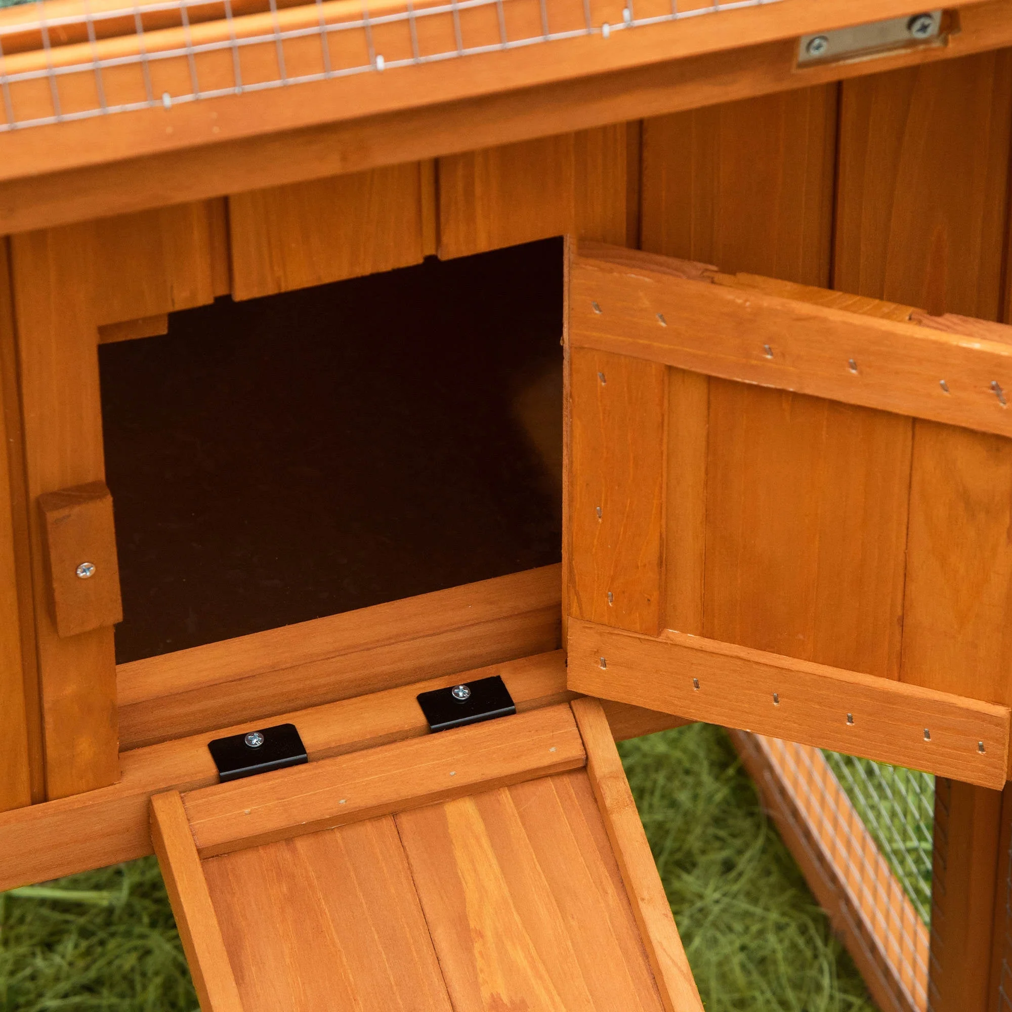 PawHut Rabbit Hutch and Run Outdoor Bunny Cage Wooden Guinea Pig Hide House with Sliding Tray - Image 8