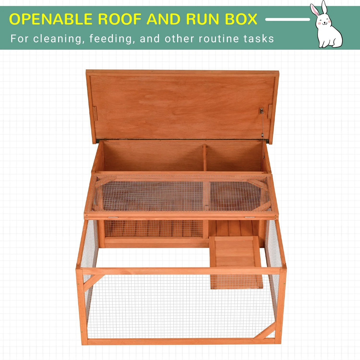 PawHut Rabbit Hutch Off-ground Small Animal Guinea Pig House 125.5 x 100 x 49cm - Image 6