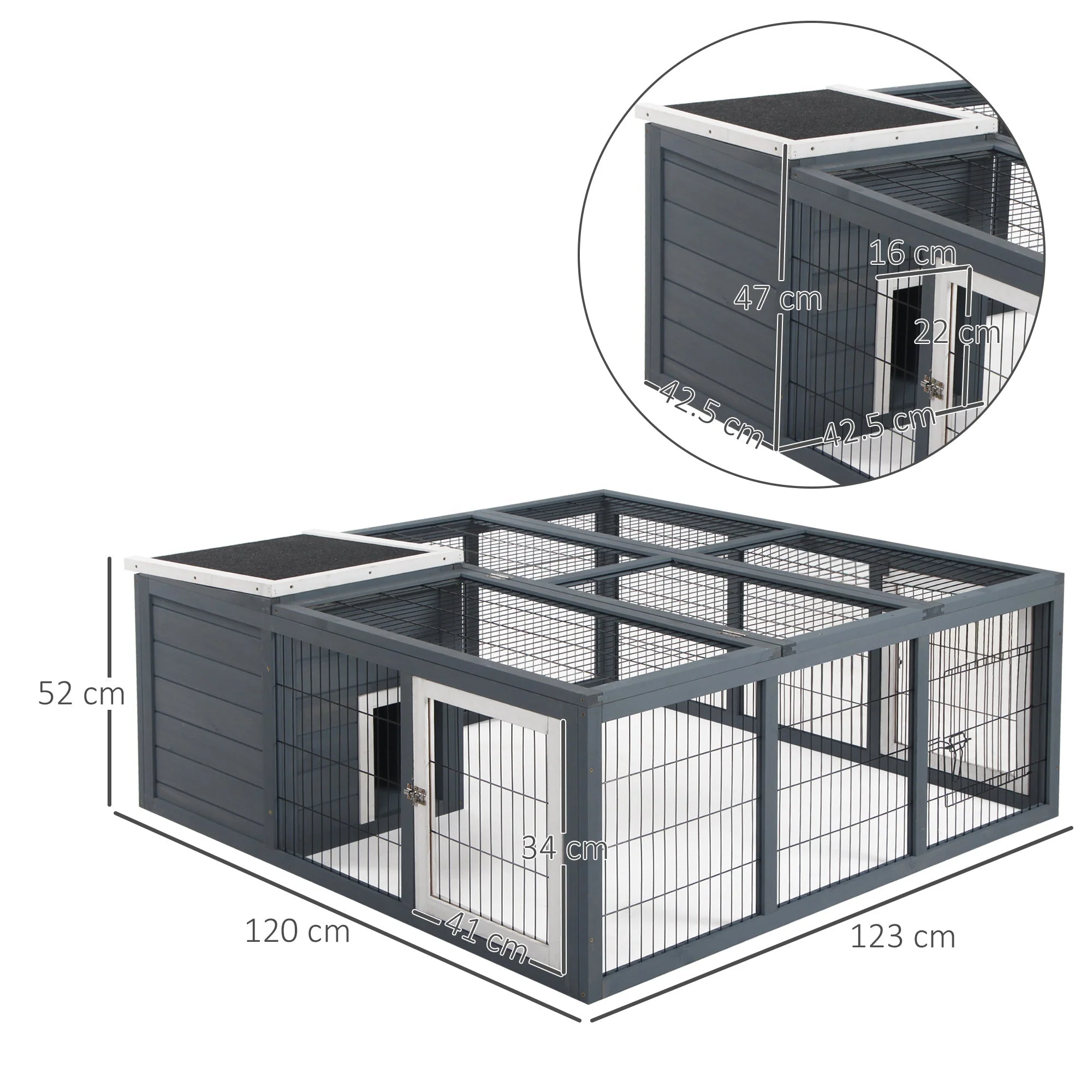 PawHut Rabbit Hutch Small Animal Guinea Pig House with Openable Main House & Run Roof - Image 6