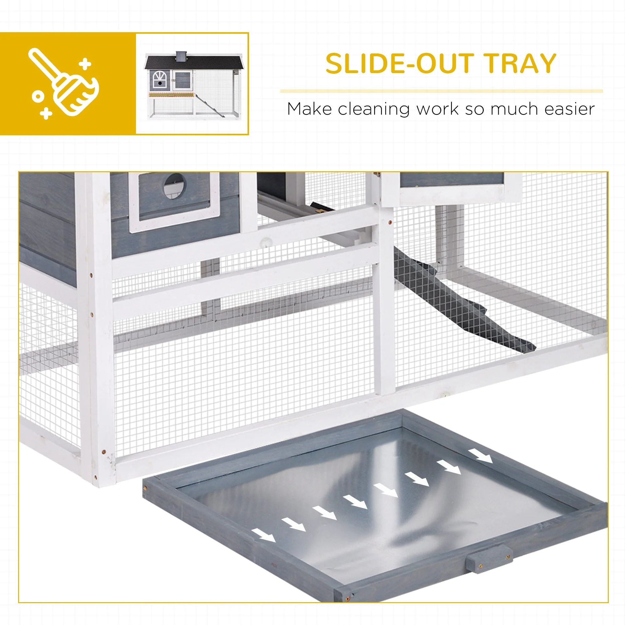 PawHut Rabbit Hutch Wood Bunny Cage Run Guinea Pig Hutch for Outdoor Indoor w/ Pull Out Tray Run Box Ramp - Image 3