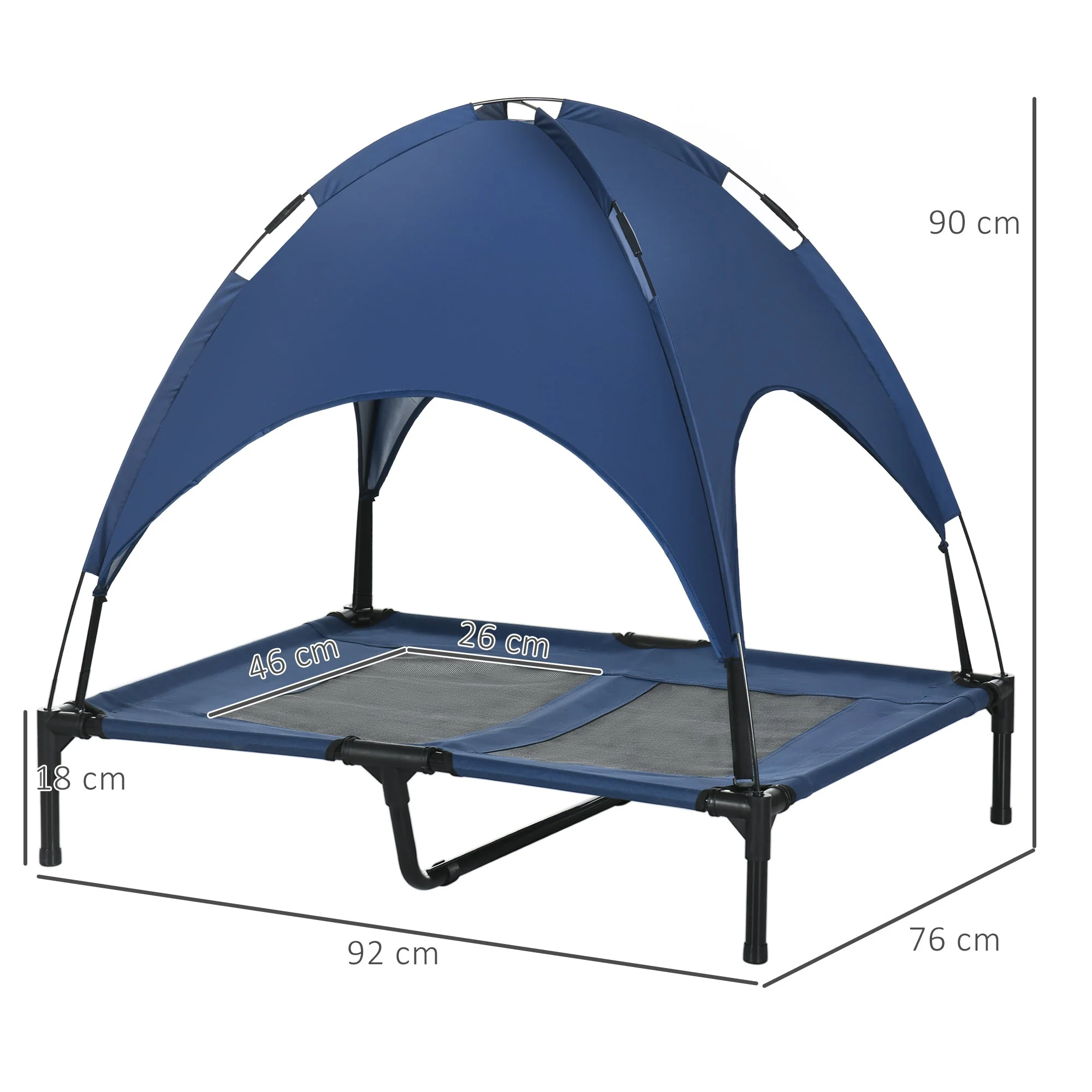 PawHut Raised Dog Bed Waterproof Elevated Pet Cot with Breathable Mesh UV Protection Canopy Blue - Image 2