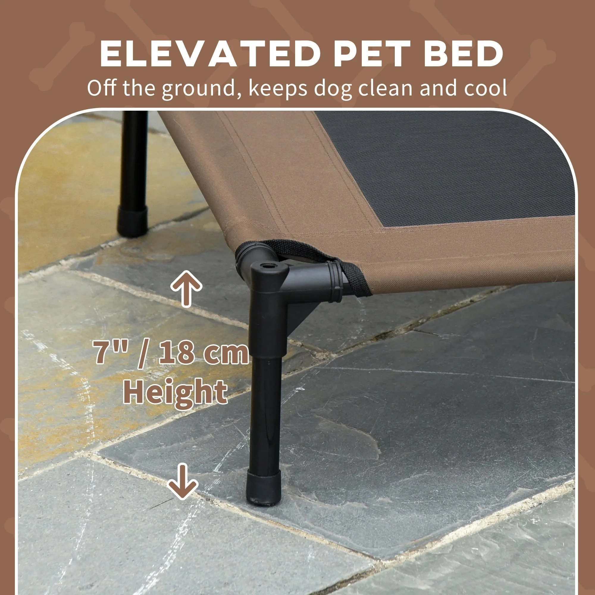 PawHut Raised Dog Bed Waterproof Elevated Pet Cot with Breathable Mesh UV Protection Canopy Coffee - Image 4