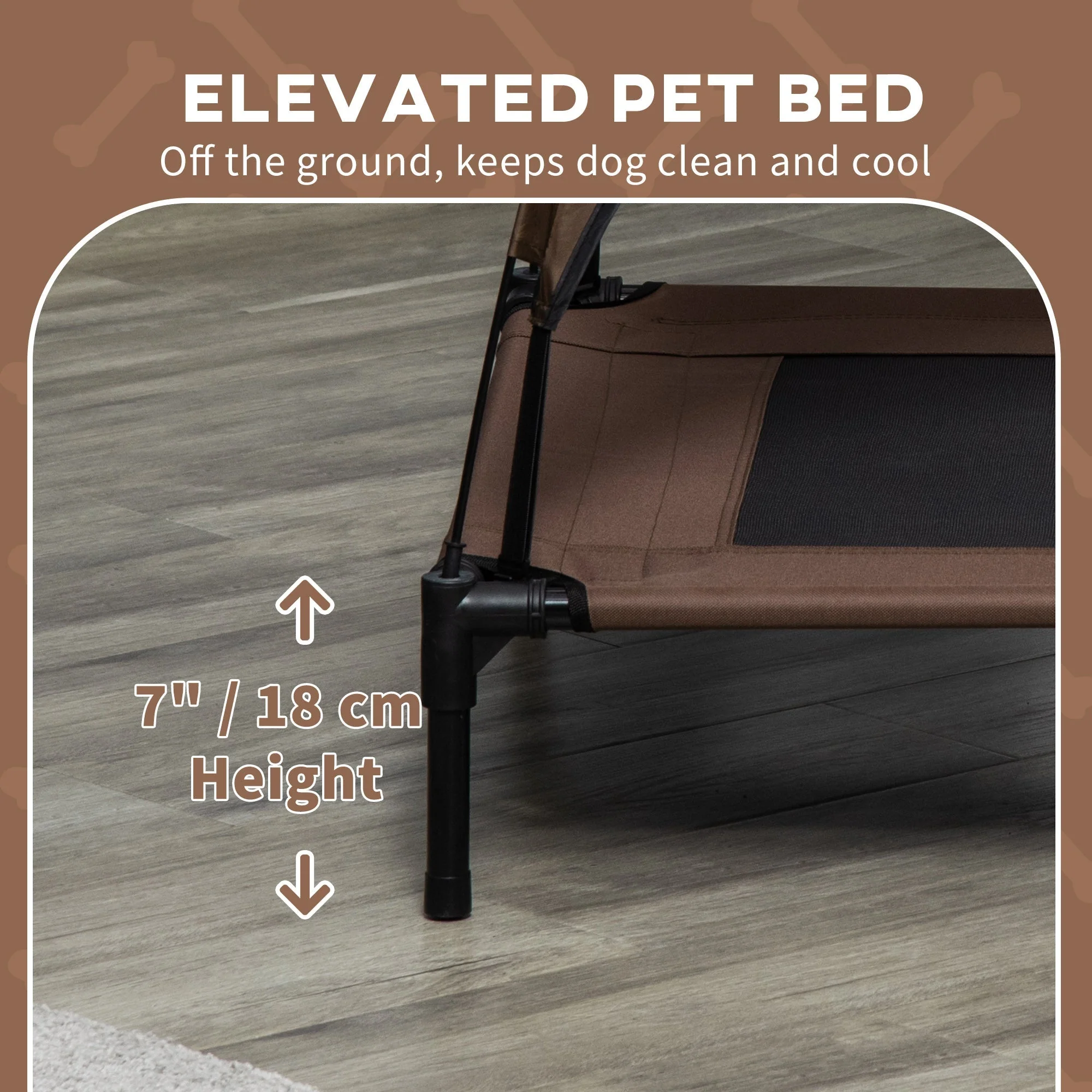 PawHut Raised Dog Bed Waterproof Elevated Pet Cot with Breathable Mesh UV Protection Canopy Coffee - Image 7