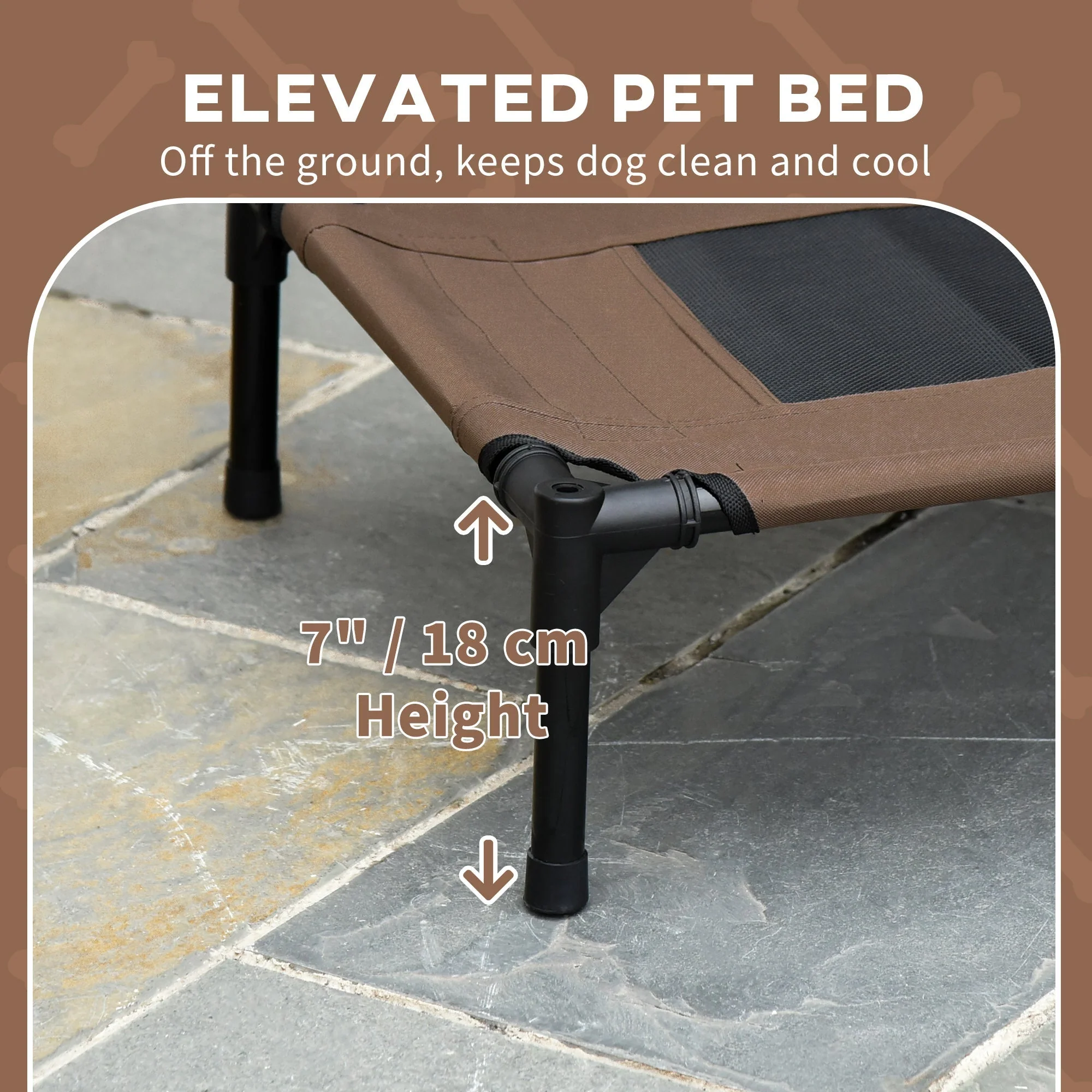 PawHut Raised Dog Bed Waterproof Elevated Pet Cot with Breathable Mesh UV Protection Canopy Coffee - Image 8
