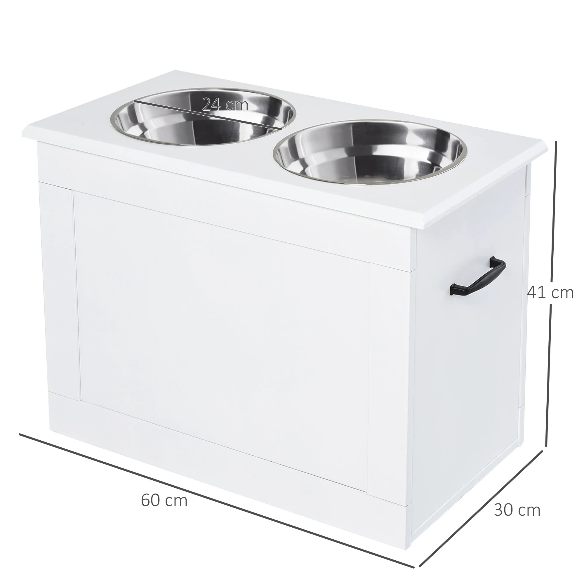 PawHut Raised Dog Bowls Pet Feeding Storage Station with 2 Stainless Steel Bowls Base for Large Dogs and Other Large Pets - Image 3