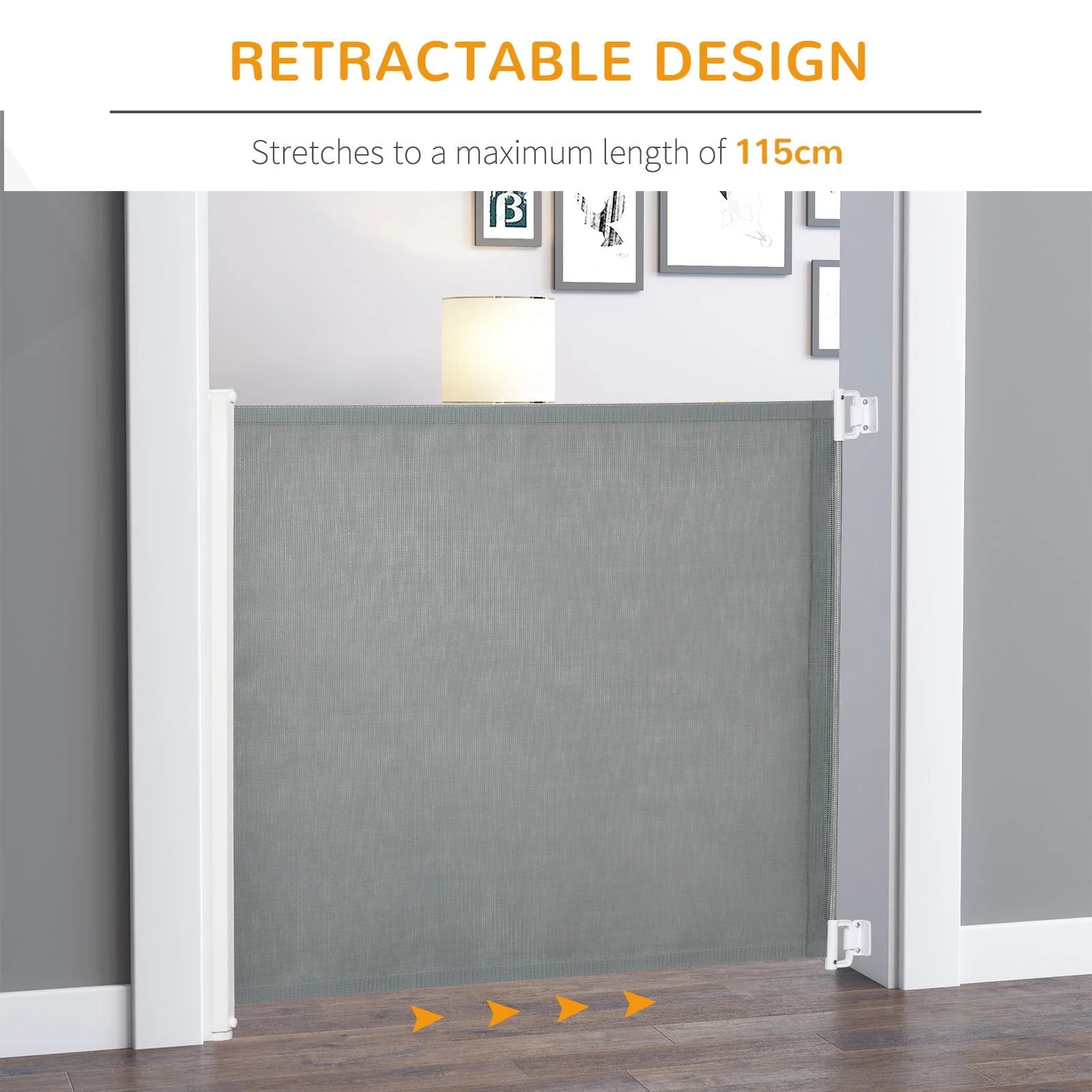 PawHut Retractable Safety Gate Dog Pet Guard Barrier Folding Protector Home Doorway Room Divider Stair Guard Grey 115L x 82.5H cm - Image 7
